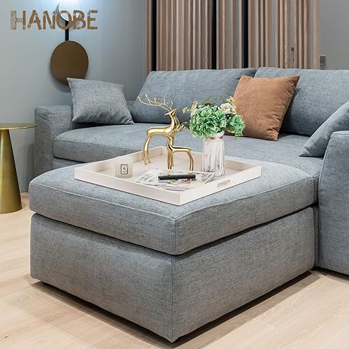 Miniatura 3 de Hanobe Bandeja otomana cuadrada grande bandeja blanca extra grande para otomanos, bandeja decorativa de cuero grande con asas para mesa de café,
