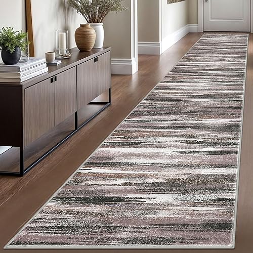 Miniatura 109 de Alfombra moderna abstracta de 2 x 6 pies, alfombra de pasillo lavable gris negro multi para cocina, antideslizante, suave, alfombra delgada de Gris