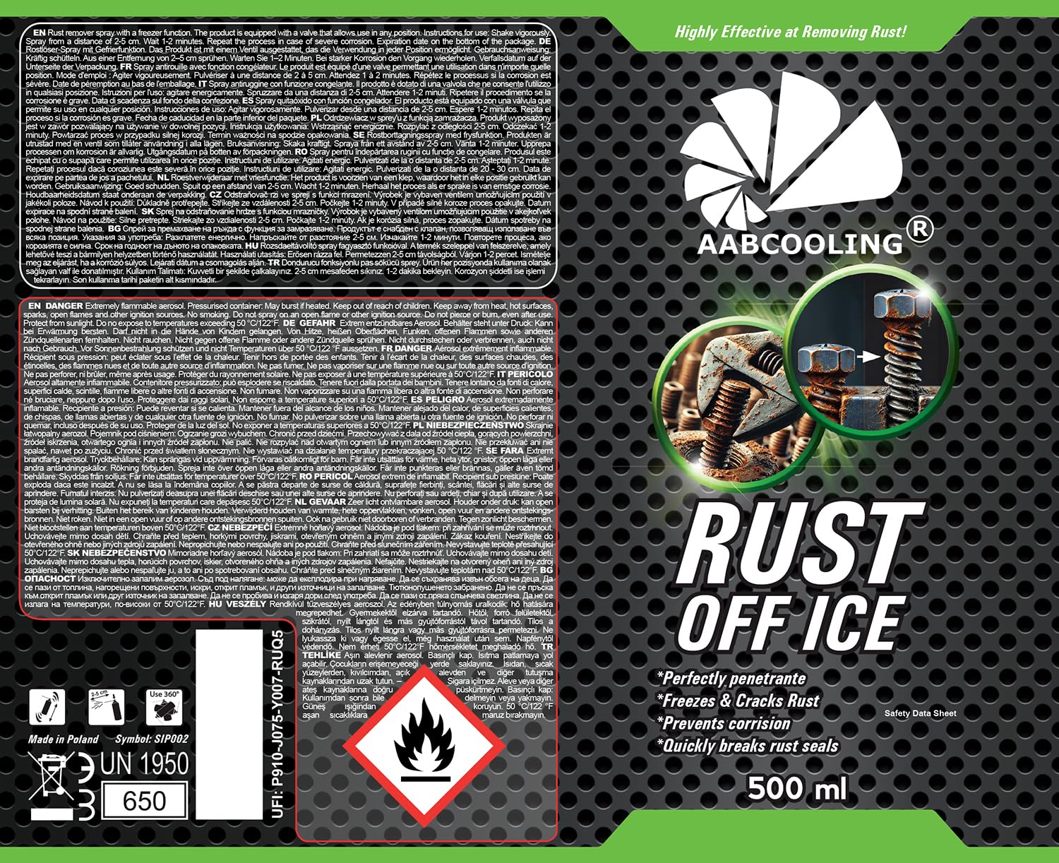 AABCOOLING 24x Rust Off Ice 500ml – Lubrificante Penetrante e Anticorrosione, Convertitore di Ruggine, Sblocca le Parti Più Difficili, per Accessori per Utensili, Serrature, Cerniere e Ingranaggi