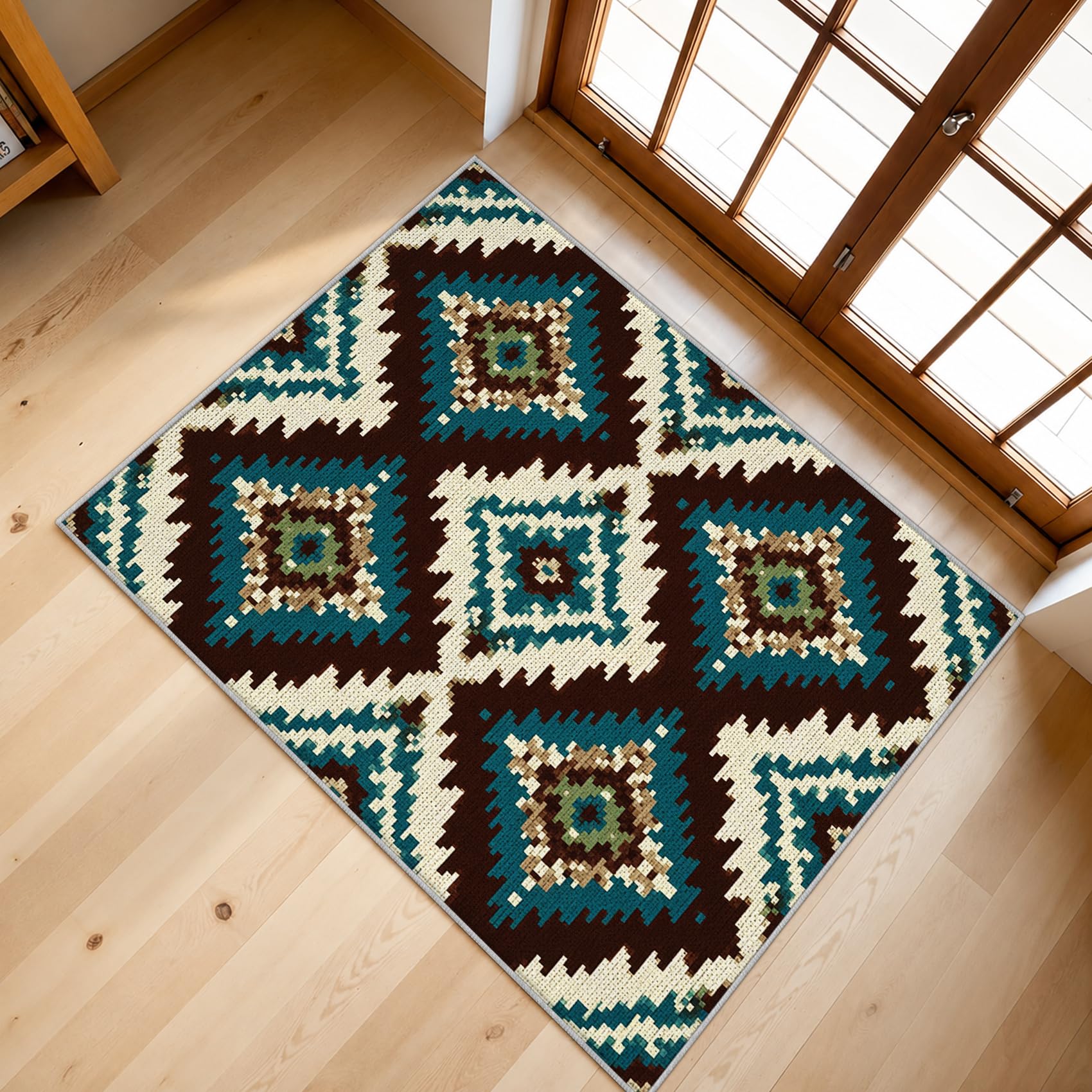 Générique Aztèque Sud-Ouest Tapis de Salon 80x150, Motif Ethnique Tribal Vintage Bohème Tapis Chambre Doux, Lavable en Machine, Poils Courts Antidérapant pour Salle à Manger, Bureau, Cuisine, Tz89x