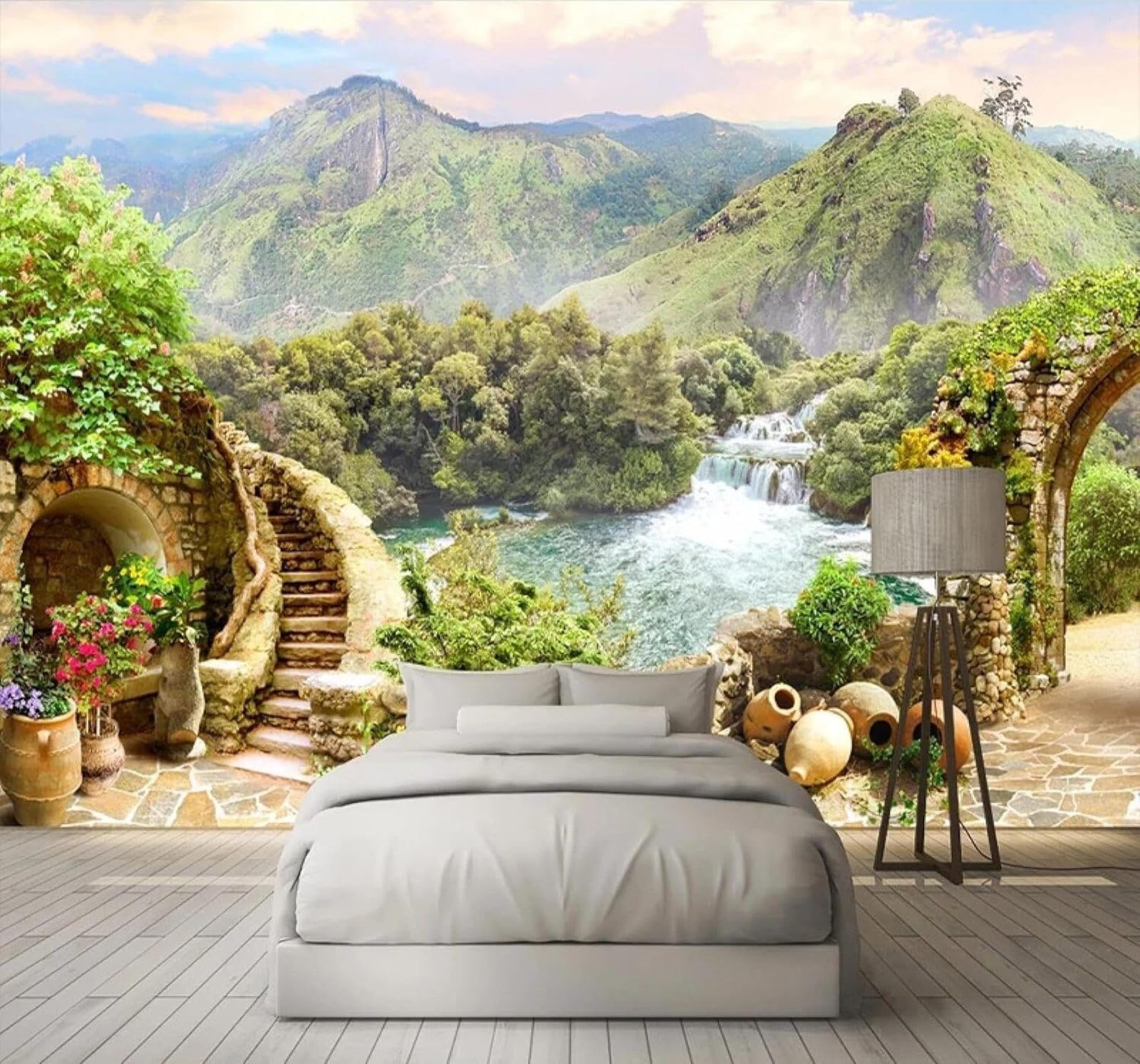 XLMING Large Garden Balcony Greenery Landscape 3D Wallpaper Premium Textured Silk Study Dining Living Room Bedroom Sofa TV Wall Easy Install-250cm×170cm