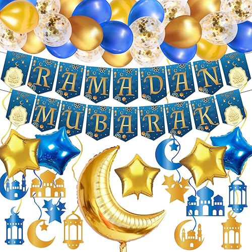 Decoraciones de Ramadán Mubarak, 138 piezas de decoraciones de Ramdan para el hogar, incluyen pancarta de Ramdan, decoraciones de Ramadán Mubarak,