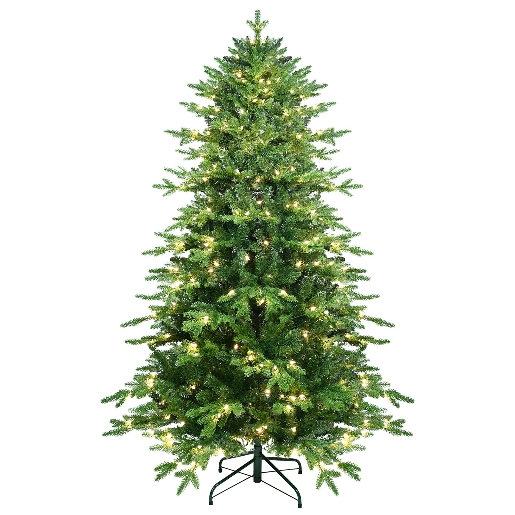 7FT Pre lit Pencil Christmas Tree, Tall Skinny Christmas Tree with 400 Warm White Lights and 2515 Branch Tips, Slim Christmas Tree with Foldable Metal Stand for Holiday Decoration (Green)
