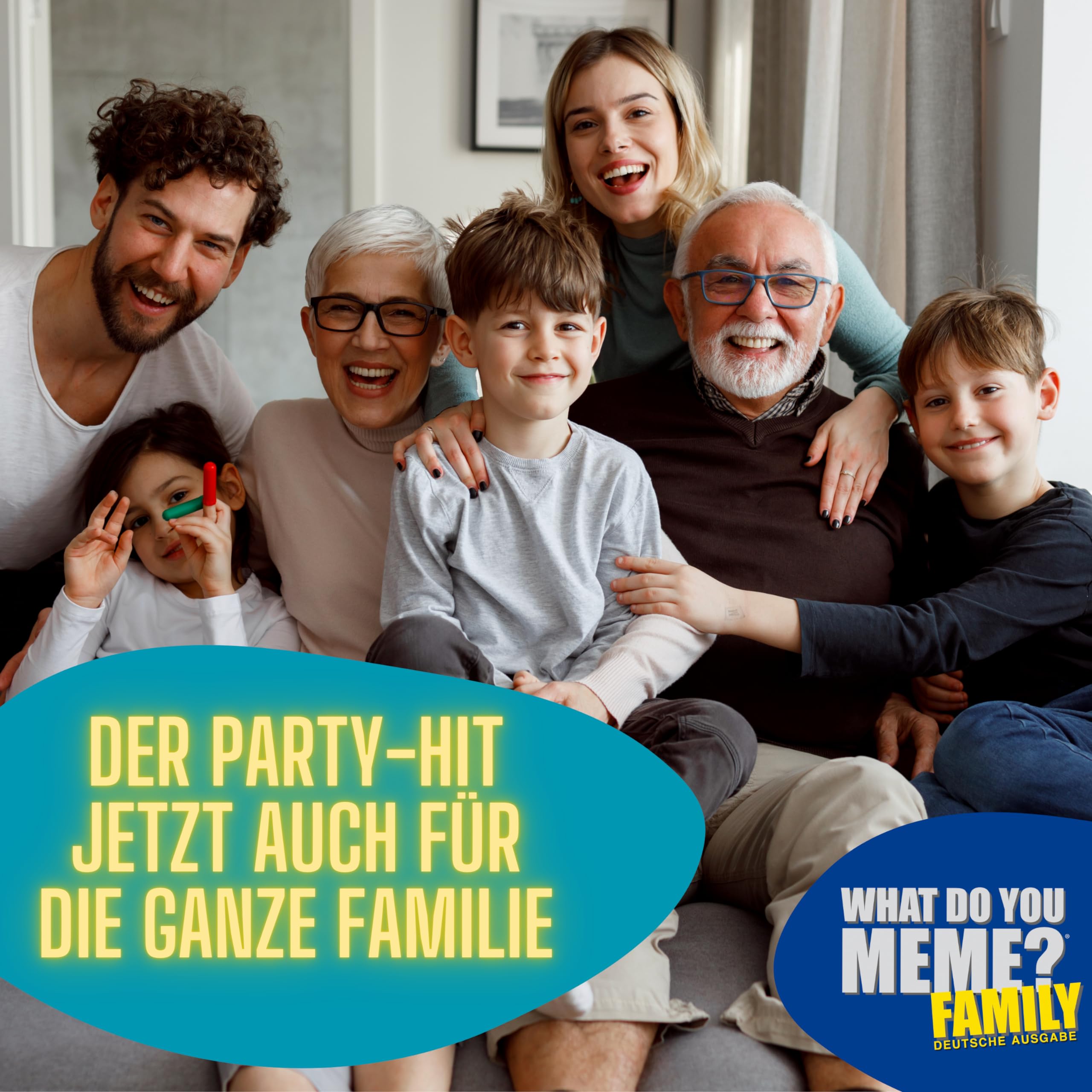 HUCH! | 882592 | What DO You Meme? Family | edizione tedesca gioco di famiglia | gioco per feste | per 3-20 giocatori a partire dagli 8 anni | con molti nuovi meme per un divertimento ancora più