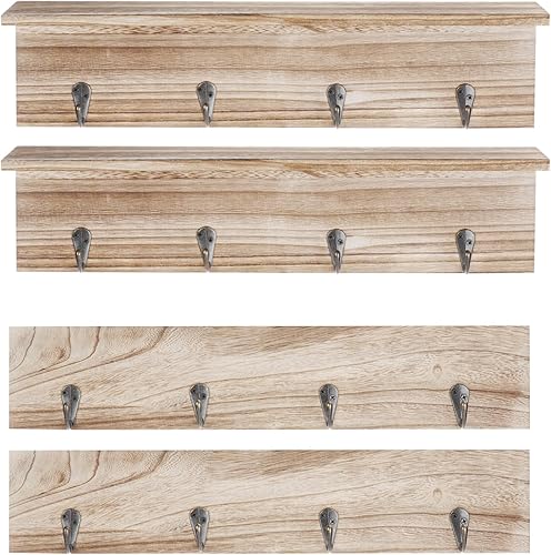 Miniatura 3 de Anjetan Estante para tazas de café montado en la pared, 4 piezas, estante de pared rústico para tazas de café con 16 ganchos y estante de