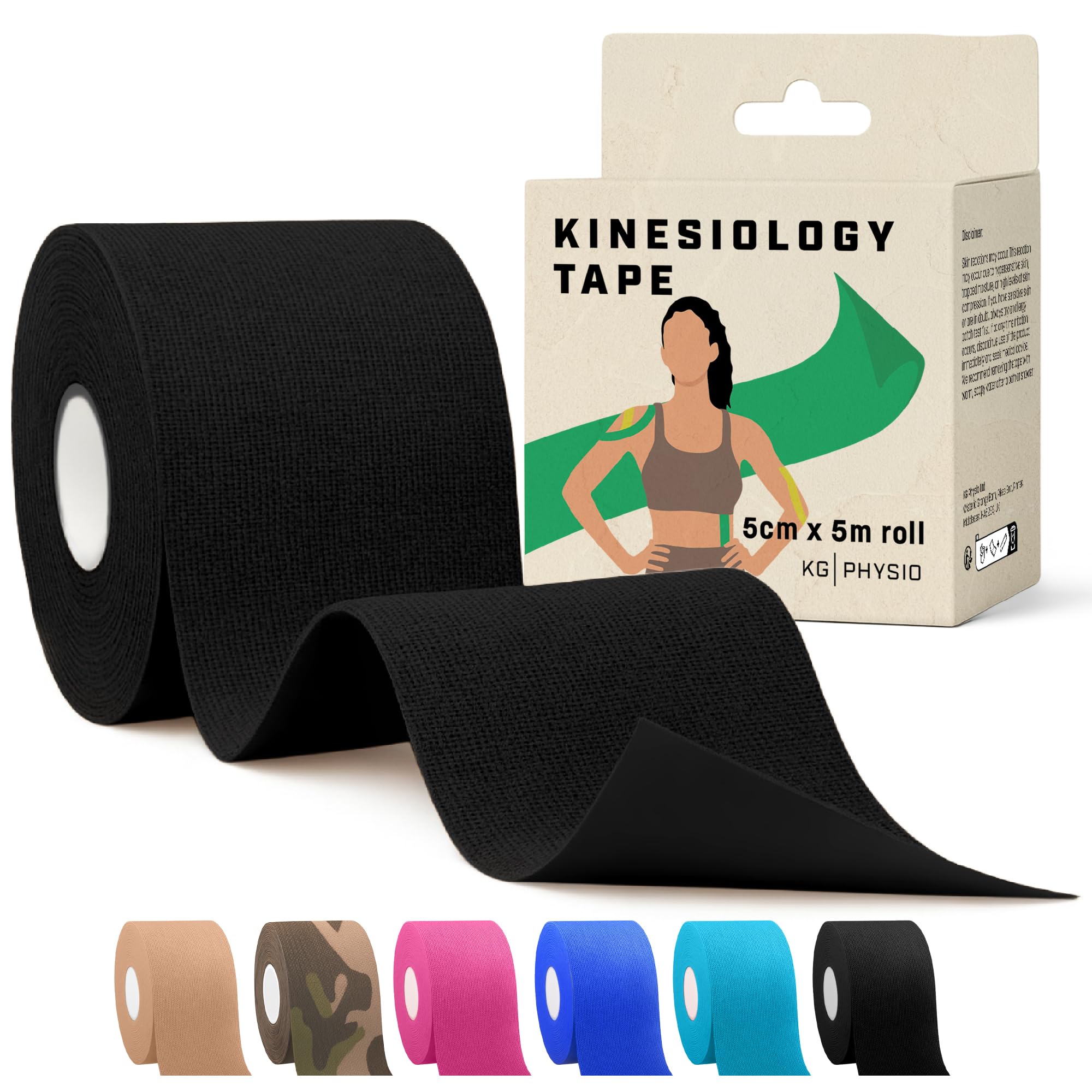 Kinesiology Tape 5m Roll [2024 Edition] - Sports and Medical Tape for Joint and Muscle Support, Multipurpose KT Tape, Body Tape, Boob Tape, Physio Tape, Sports Tape, Trans Tape, Athletic Tape - Black
