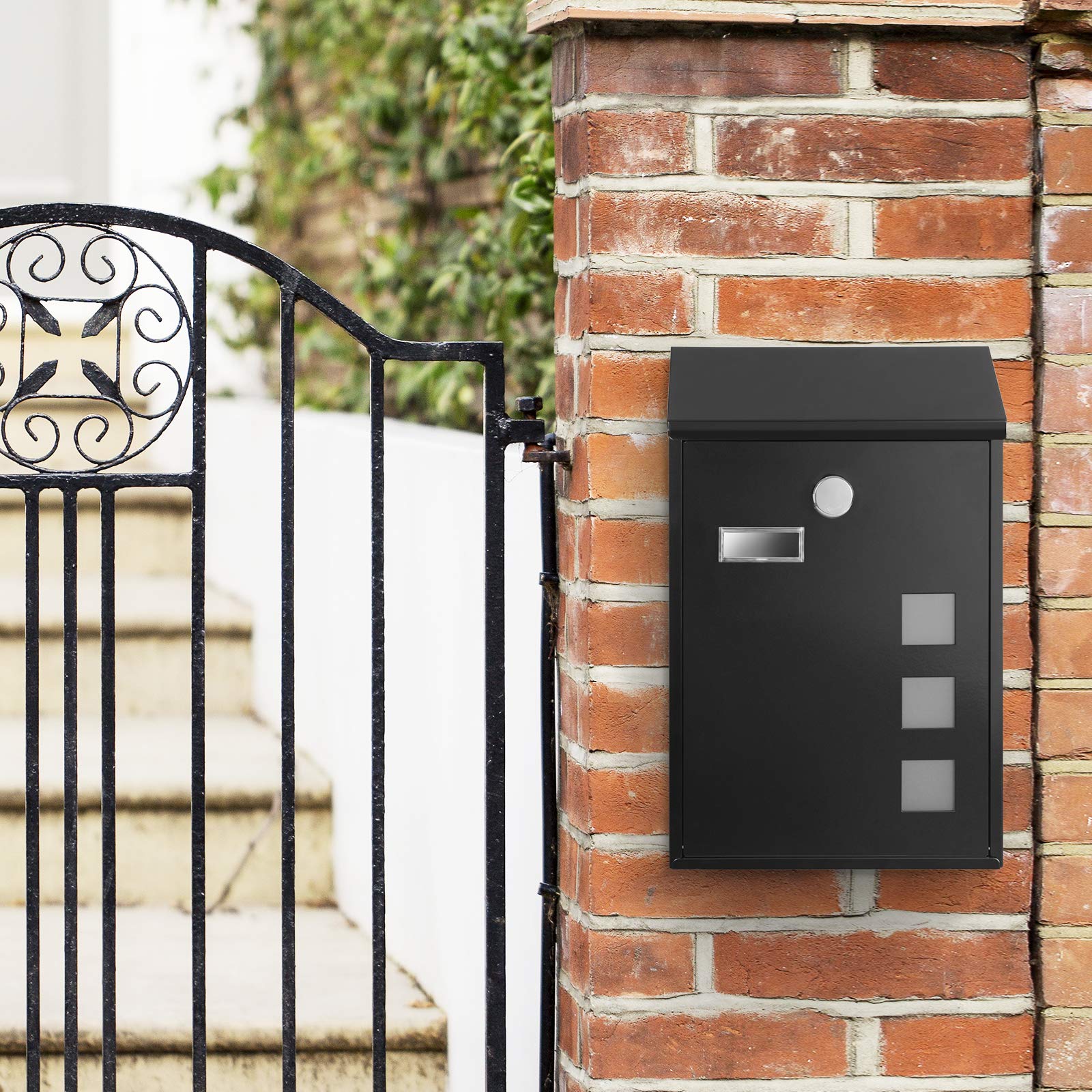 SONGMICS - Buzón de Pared Moderno, con Ventanas de visualización, Placa de identificación, Cerradura con núcleo de Cobre, fácil de Instalar, Negro GMB031B02