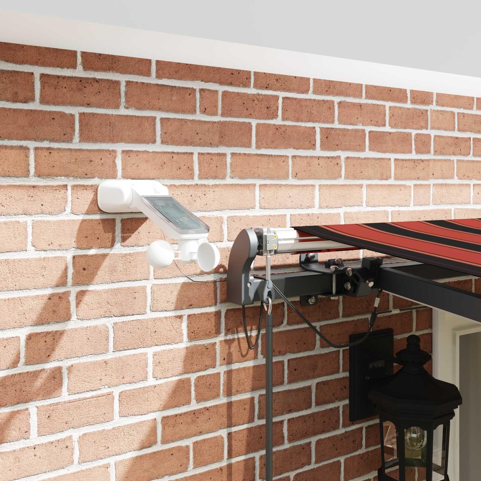 Toldo articulado de 500 x 350 cm con mando a distancia y sensor de viento, toldo retráctil de poliéster para terraza y jardín, protección solar, tela de toldo, color naranja y marrón