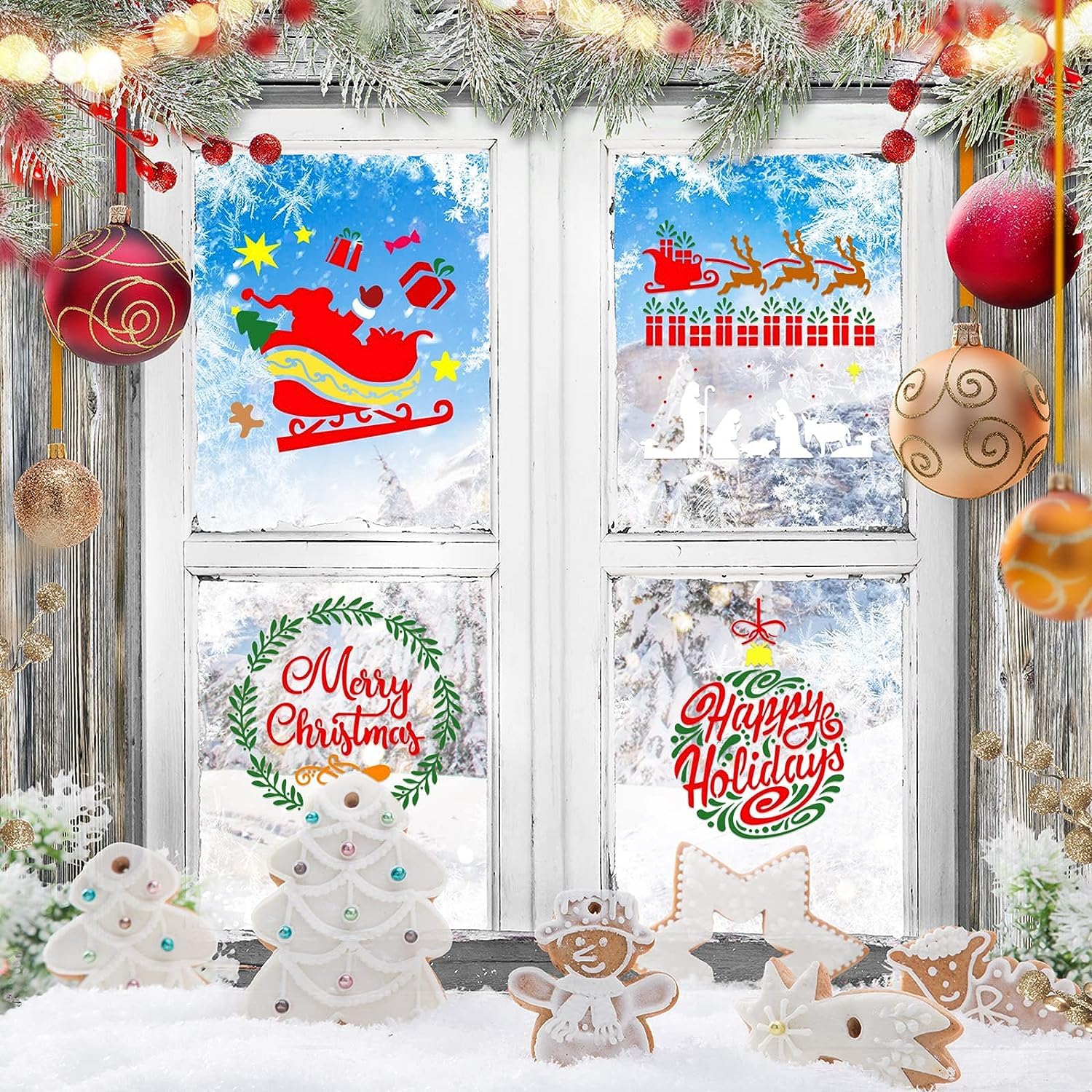 LYPER 8-inch Christmas Stencils, Reusable Santa Claus, Snowmen, Snowflakes, Moose Templates for Painting DIY Crafts - Image 4