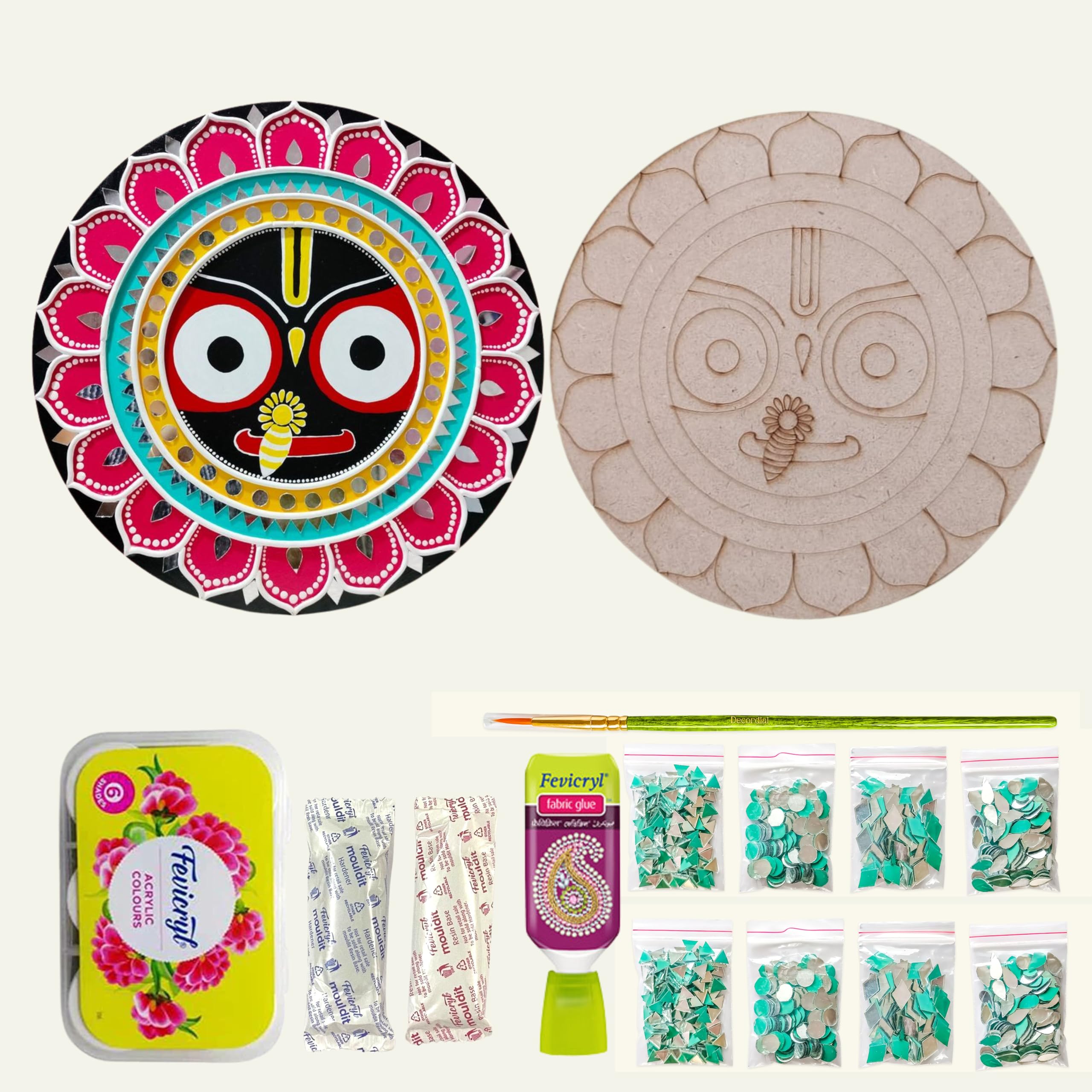 Decordial Jagannath lippan Art Materials DIY kit with Jagannath Designs Premarked MDF Board (2 pcs premarked Art Board, Ideal for Festive Gifting, Artists, Students