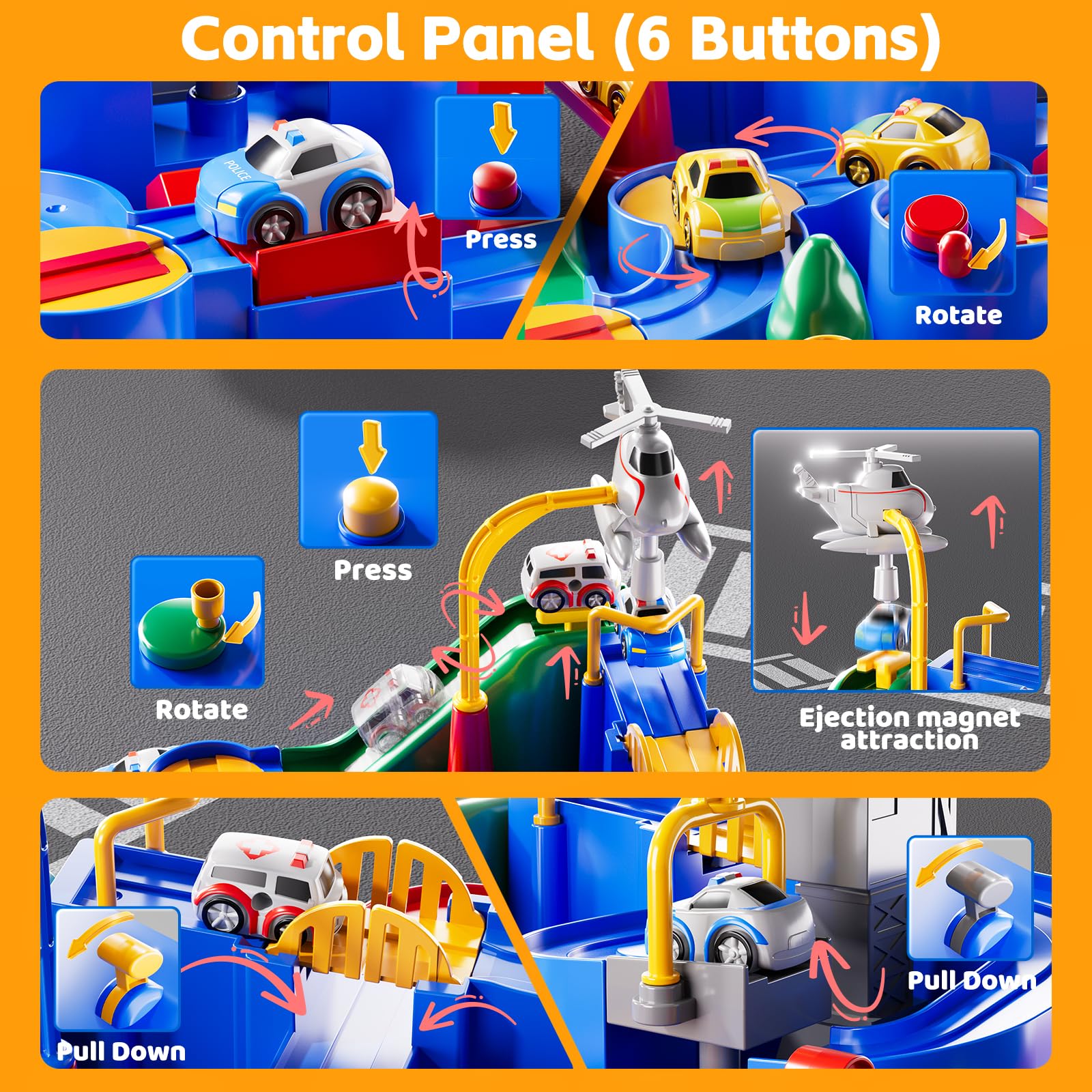 Car Race Track for Kids Ages 4-8, Kids Car Toys for 3 Year Old Boys, Race Track for Toddlers 1-3, City Set with 3 Small Cars and Helicopter, Educational Birthday Gifts