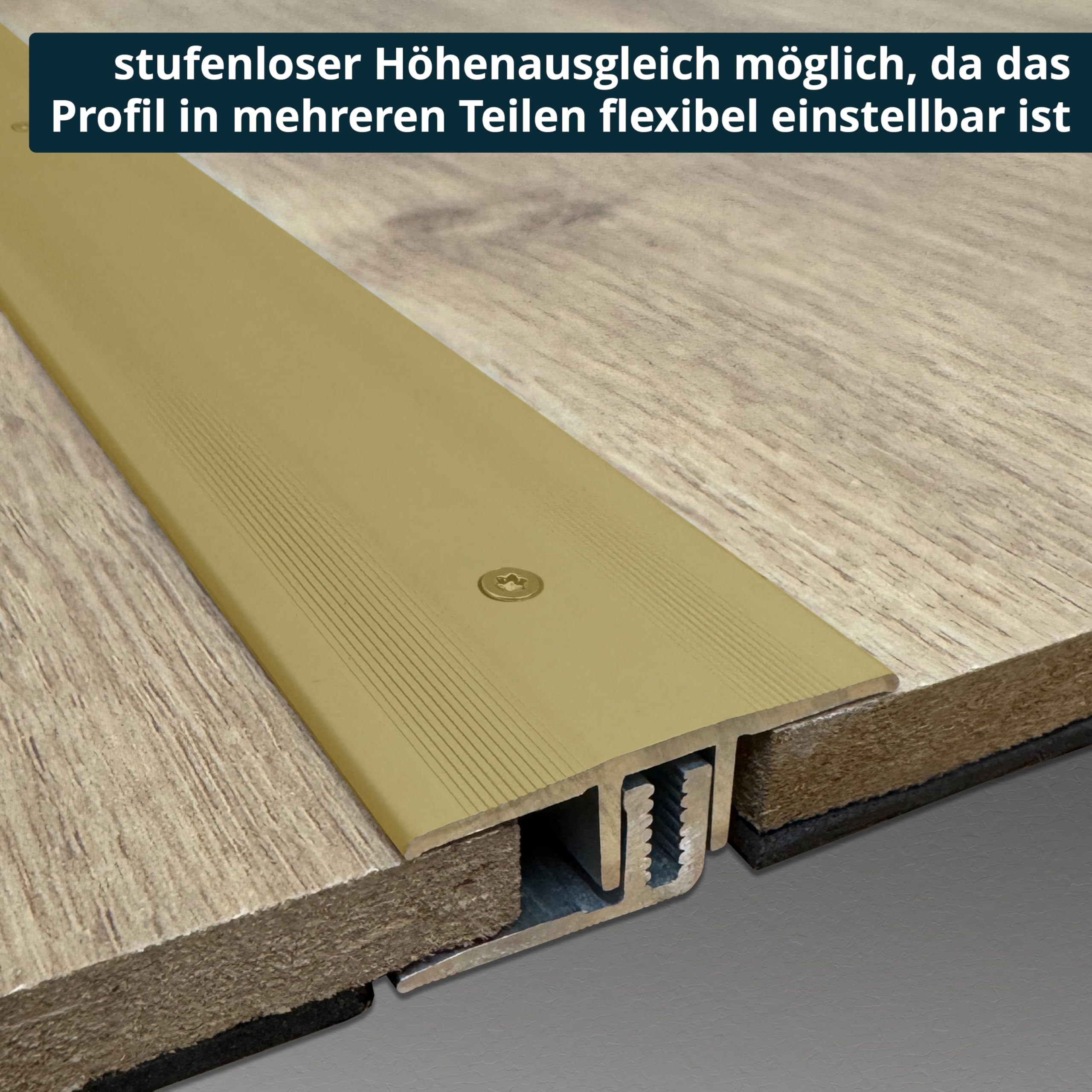 Perfil de transición ufitec® TPL Profi para parquet y suelos laminados - Ancho de cobertura: 33 mm - en dos piezas, atornillable y apto para espesores de suelo de 7 a 16 mm