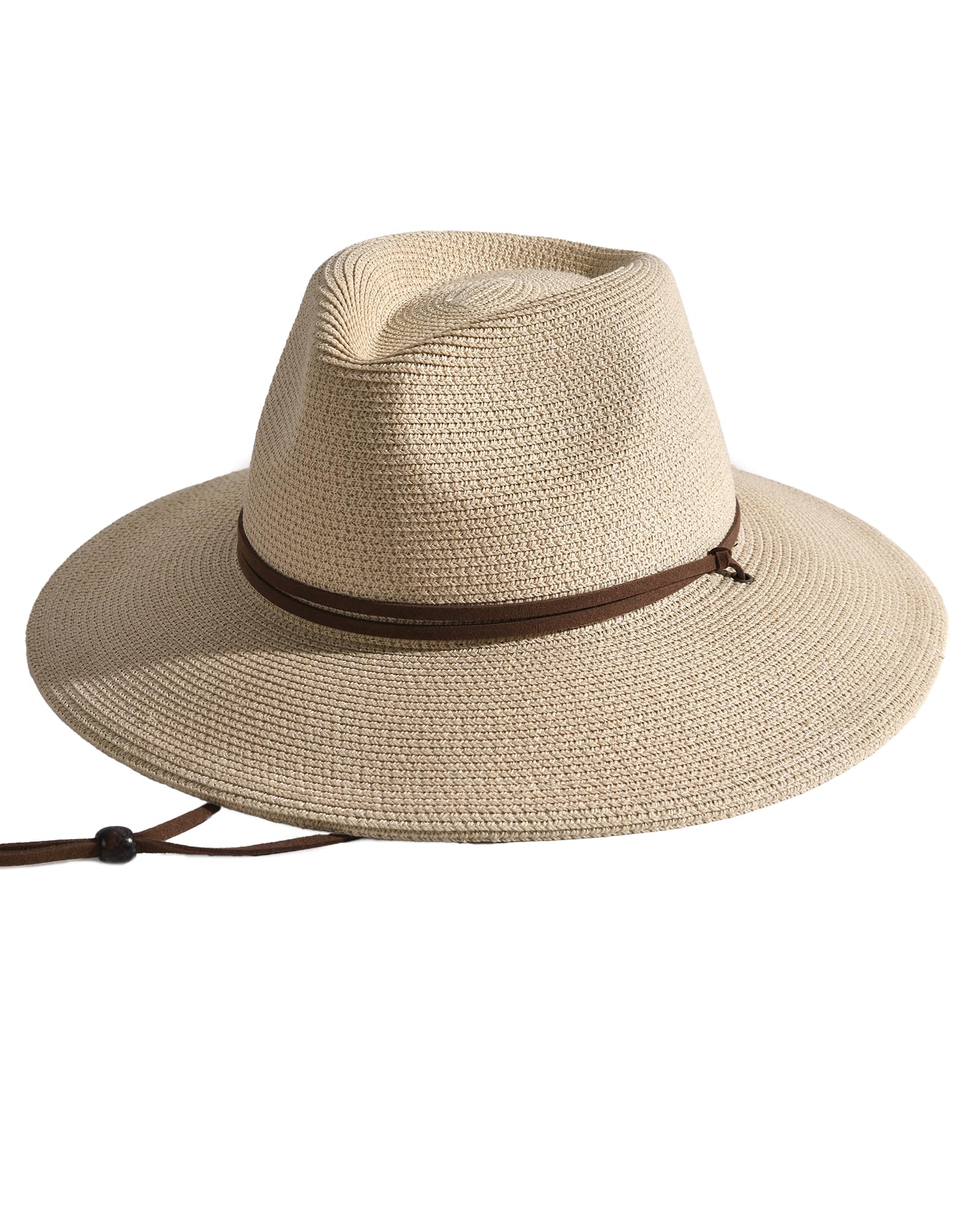 FURTALK Womens Summer Straw Sun Hats Wide Brim Panama Fedora Beach Hat with Wind Lanyard UPF 80+