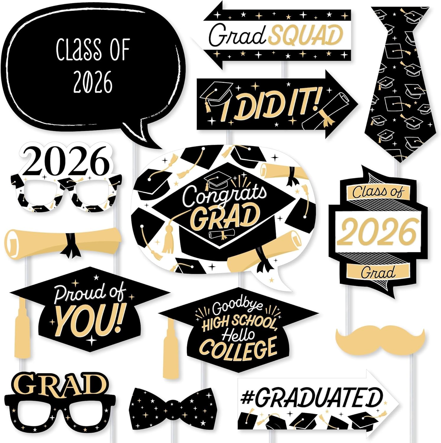 Big Dot of Happiness Graduation Props for Photoshoot 2026, 20-Count Set of High School Senior Photo Booth Props for Pictures and Graduation Party Decorations - Hello College
