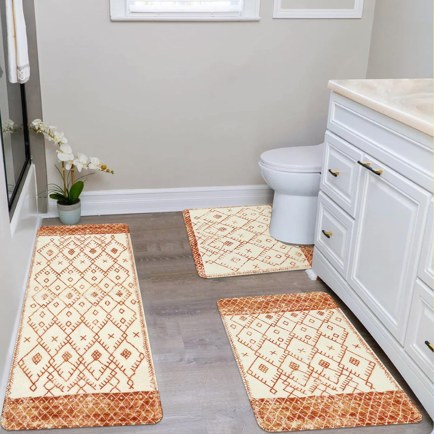 Uphome Bathroom Mats Sets 3 Piece, Boho Geometric Toilet