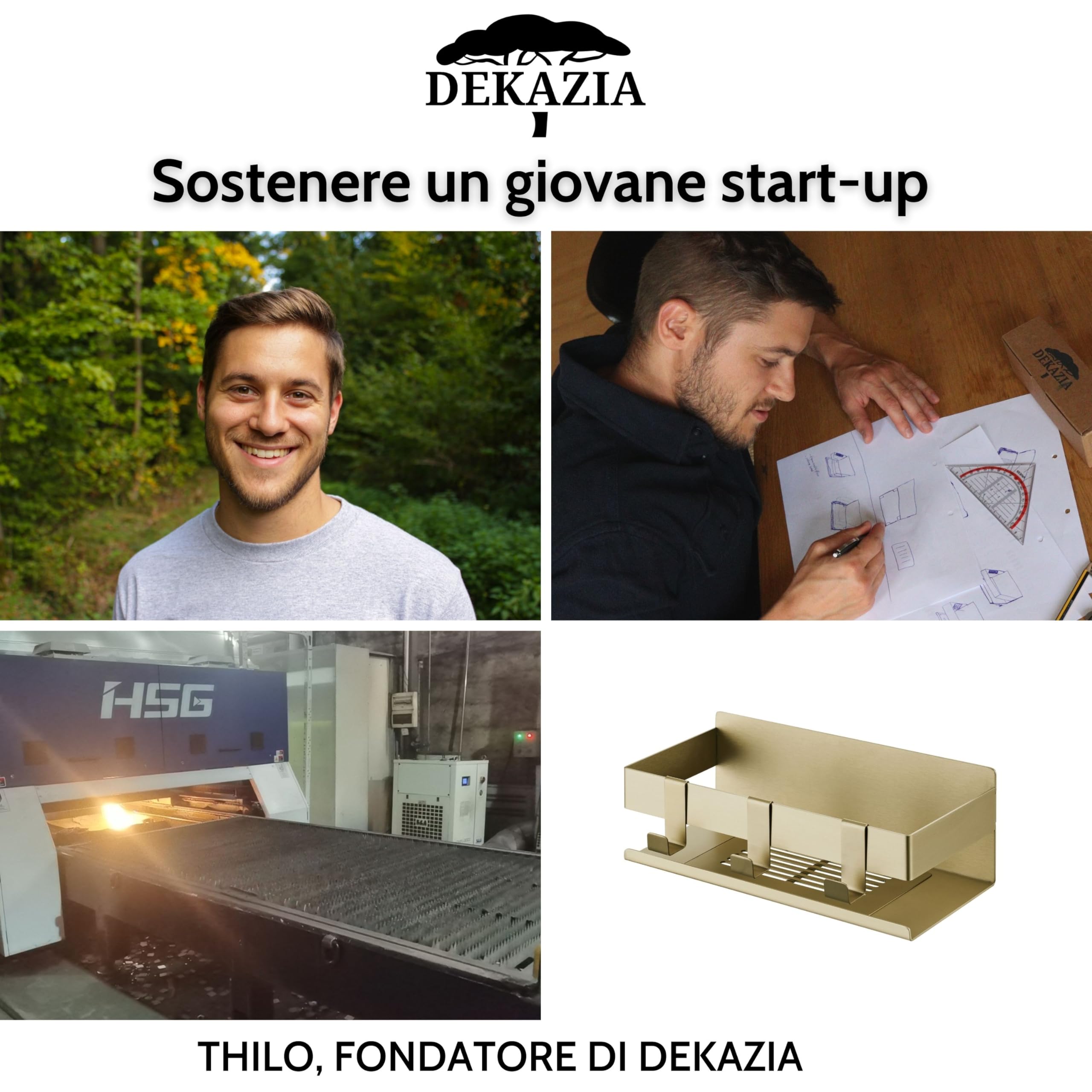 DEKAZIA® Mensola Doccia Oro Senza Forare, Porta Sapone Portaoggetti Bagno | portashampoo, mensole dorate, adesiva, accessori, acciaio inox, ripiano