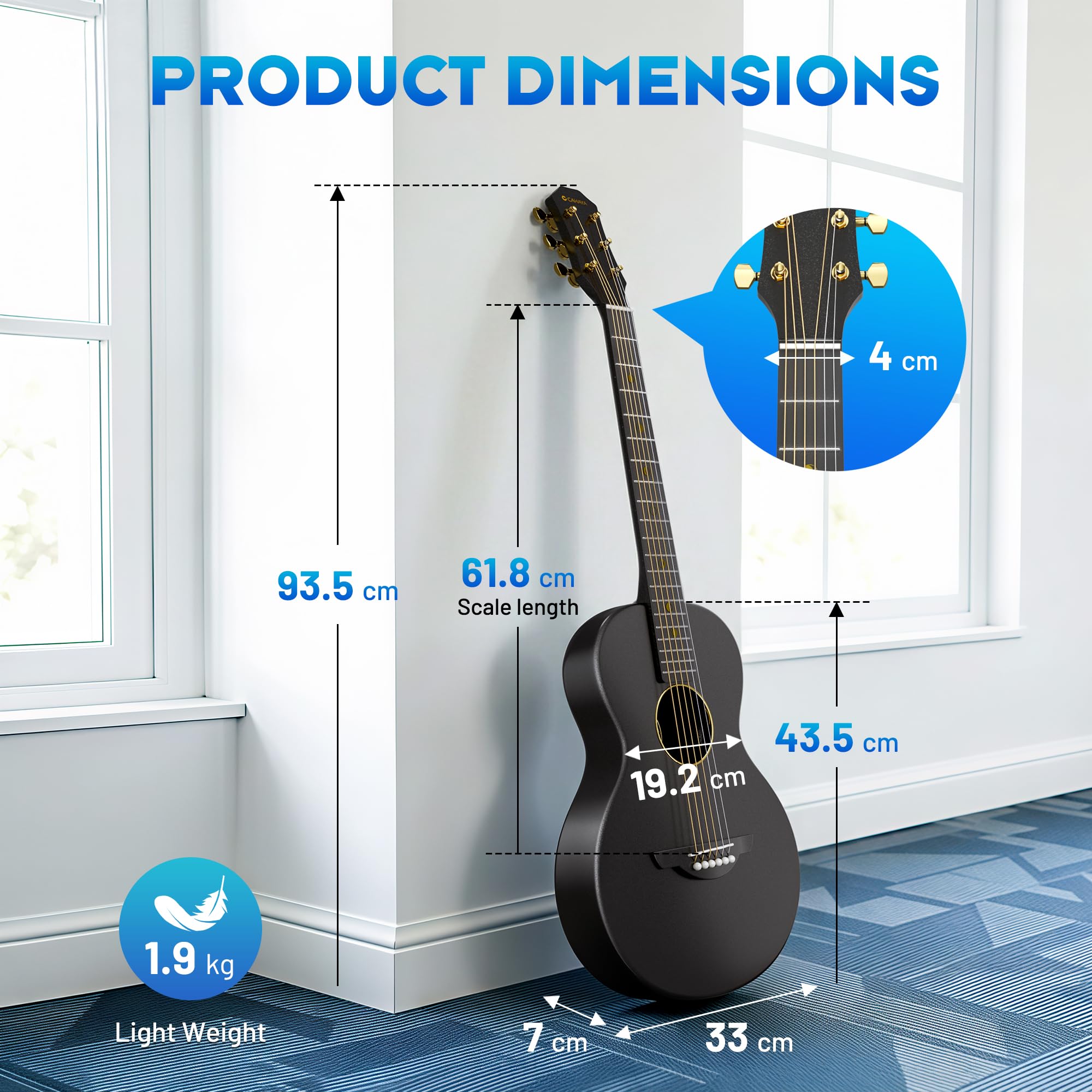 CAHAYA Carbonfaser Akustikgitarre 38 Zoll, ultraleicht 1,9 kg, Reisegitarre | OM-Bauform, ultraleicht 1,9 kg, wetterfest; Low Action, Modern-C-Hals, Stahlsaiten, Gigbag & Zubehör für Anfänger und Reisen