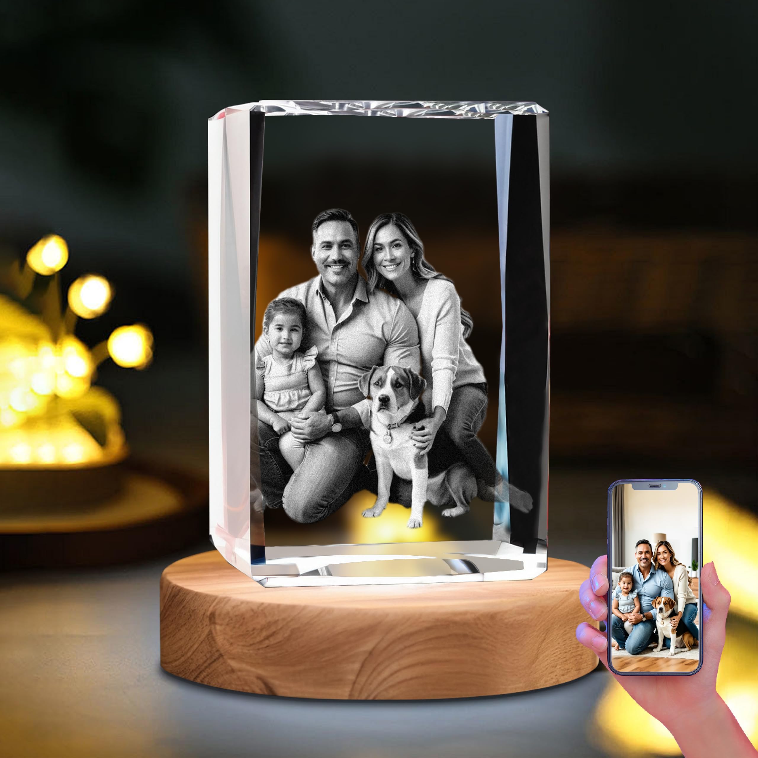 Regalo conmemorativo de cristal PETIMIXD rectangular con grabado 3D de fotos para mascotas