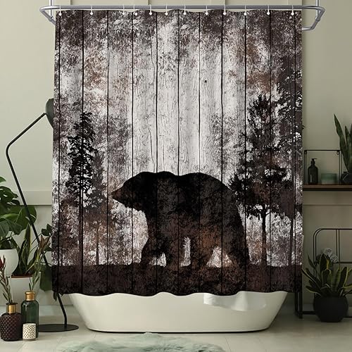 Miniatura 3 de WELMECO Cortina de ducha rústica con diseño de oso, decoración de baño, 72 x 72 pulgadas, tela de poliéster