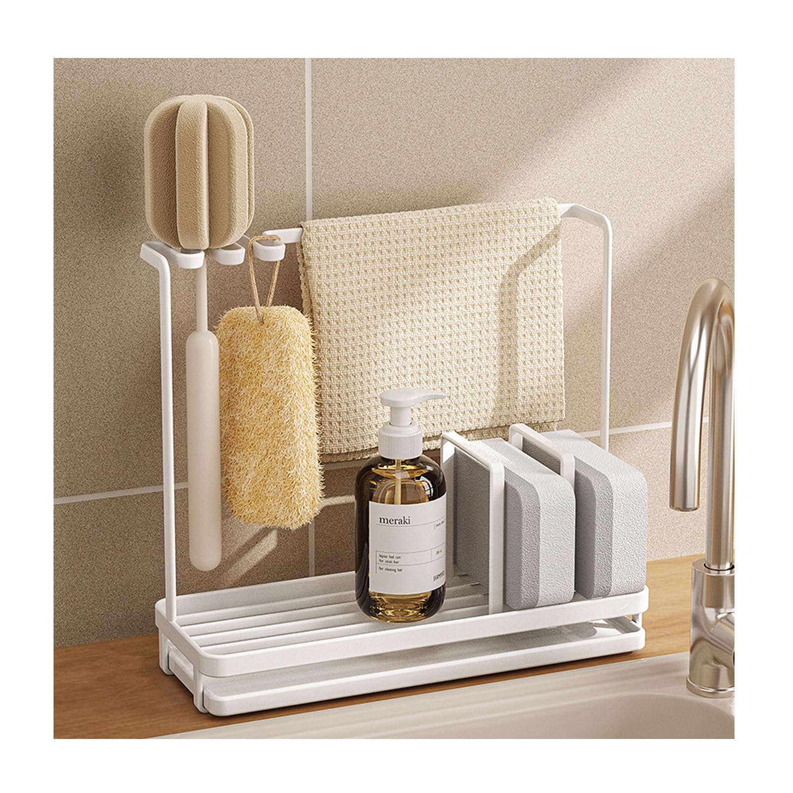 HYSOPSPX Kitchen Sink Organiser Caddy - Space Saving Washing Up Storage Rack for Tidy and Efficient Utensil Holder