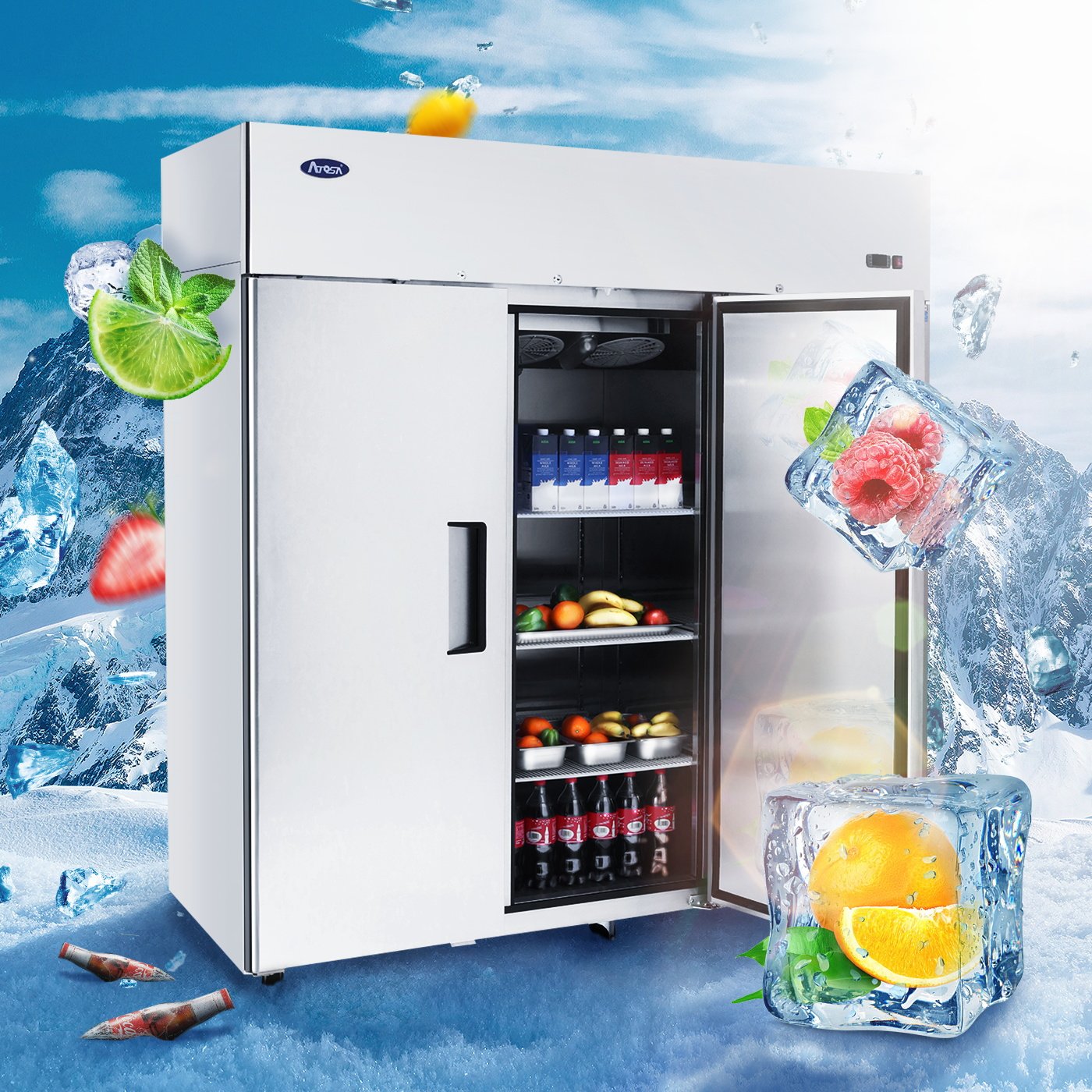 Atosa MBF8003GR 78″ Reach-in Freezer for Restaurant Hotel Cafeteria Steak House | Top Mount Compressor, 64.9 Cu. Ft. | 3-Solid Swing Door, 9 Adjustable Epoxy Coated Shelves | Stainless Steel, 115v