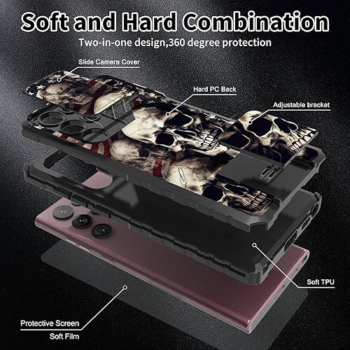 Miniatura 5 de Funda para Samsung Galaxy S23 Ultra con soporte y protector de lente de cámara para Samsung Galaxy S23 Ultra con protector de pantalla híbrido de