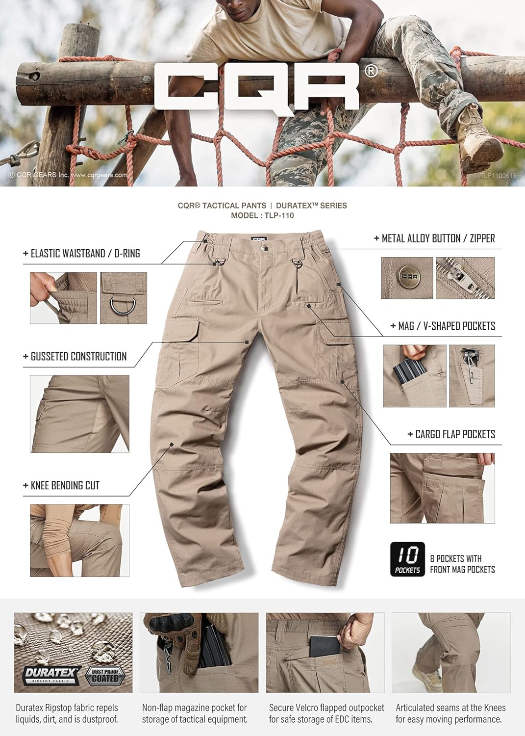 CQR Men's Tactical Pants, Water Repellent Ripstop Cargo Pants, Lightweight EDC Hiking Work Pants, Outdoor Apparel : Sports & Outdoors