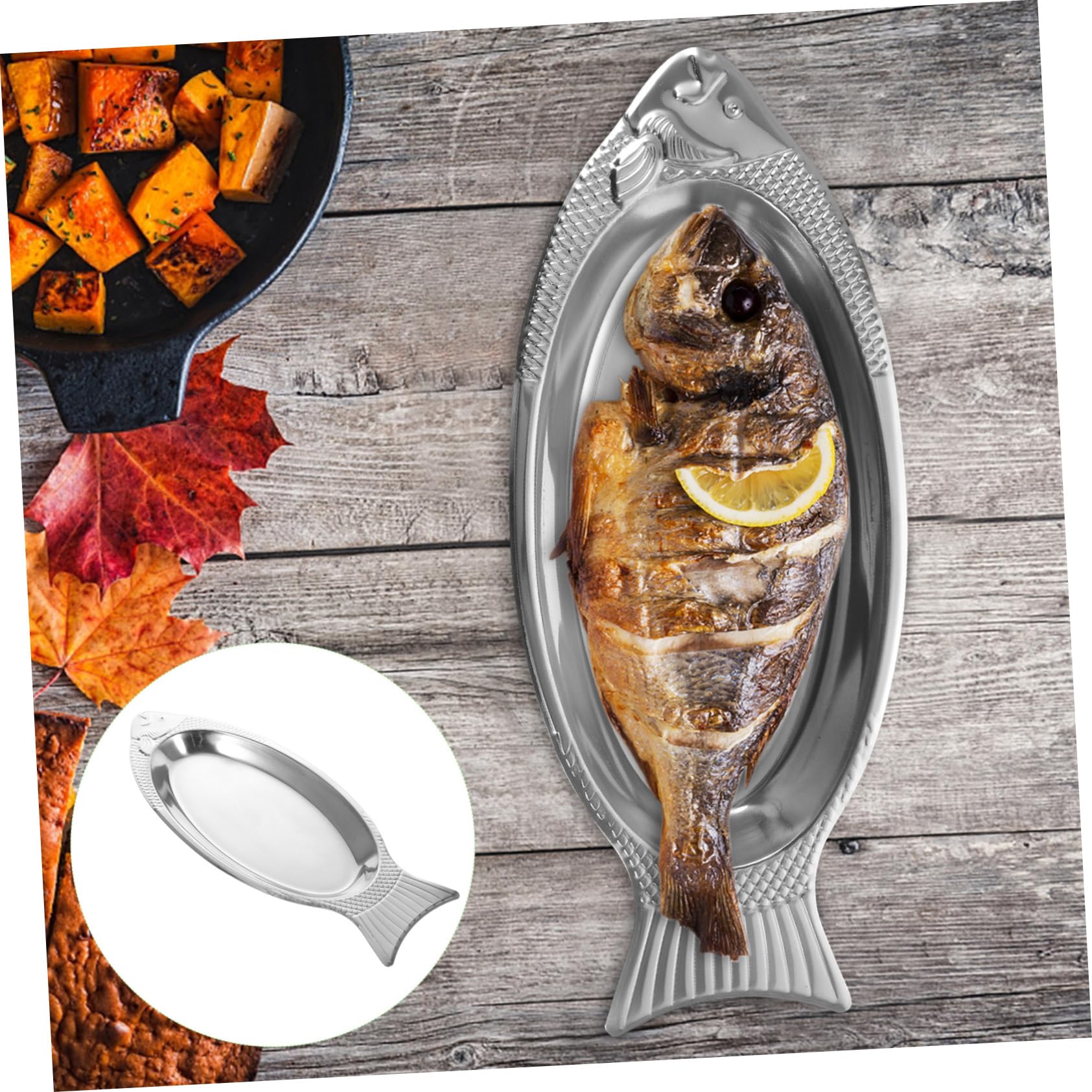 Cabilock 1Pc Fish Shaped Stainless Steel Plate with Magnet Kitchen Tableware for Steaming Grilling and Serving Fish Dishes for Home Hotel and Restaurant Use