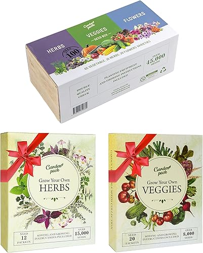 Kit de caja de cultivo de hierbas, verduras y semillas 100 semillas de jardín mixtas, 20 semillas de vegetales y 12 semillas de hierbas, paquete