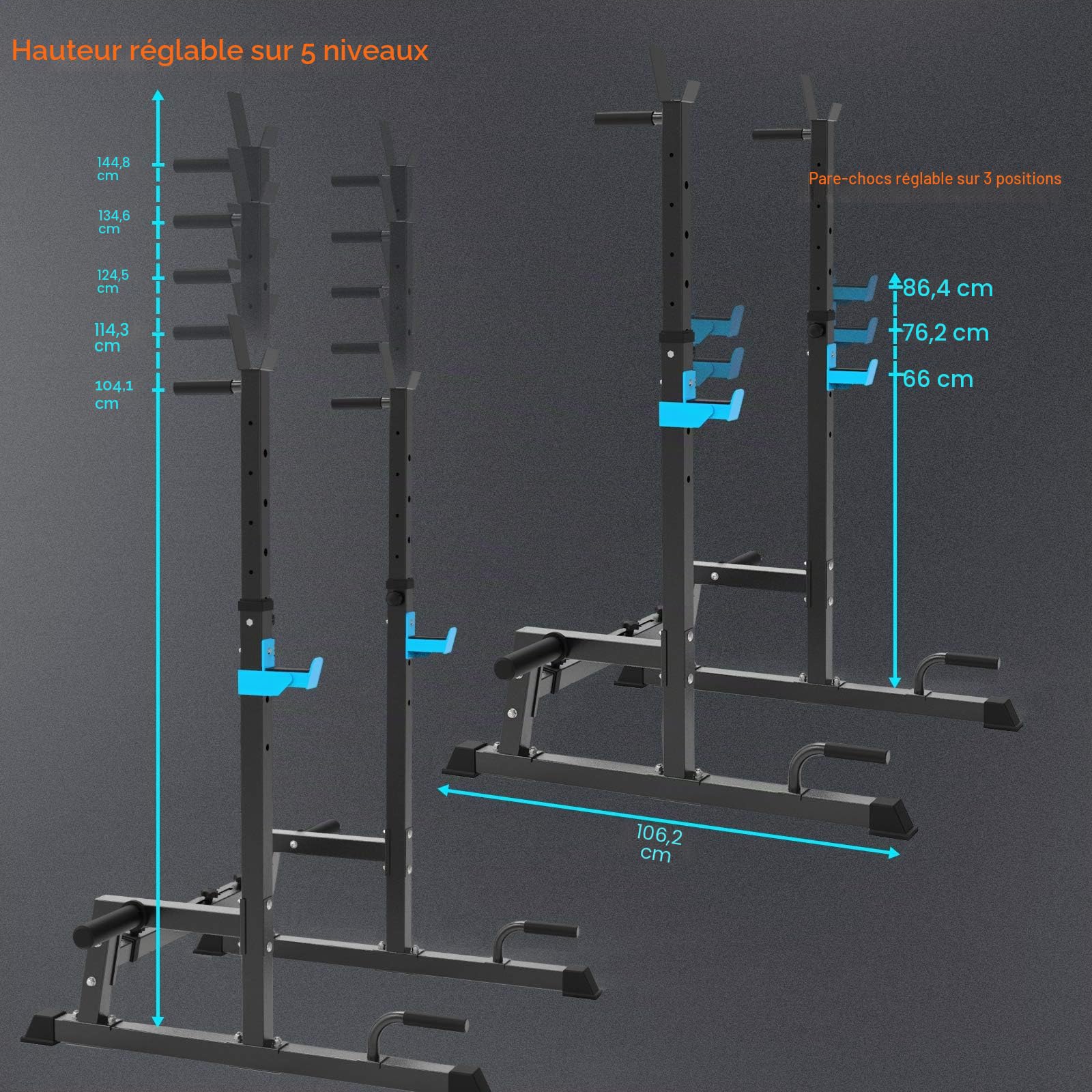 Cages de Squat Support pour Barre de Musculation Multifonction porte-haltères hauteur règlable Manivelle à barre parallèle gymnase à la maison