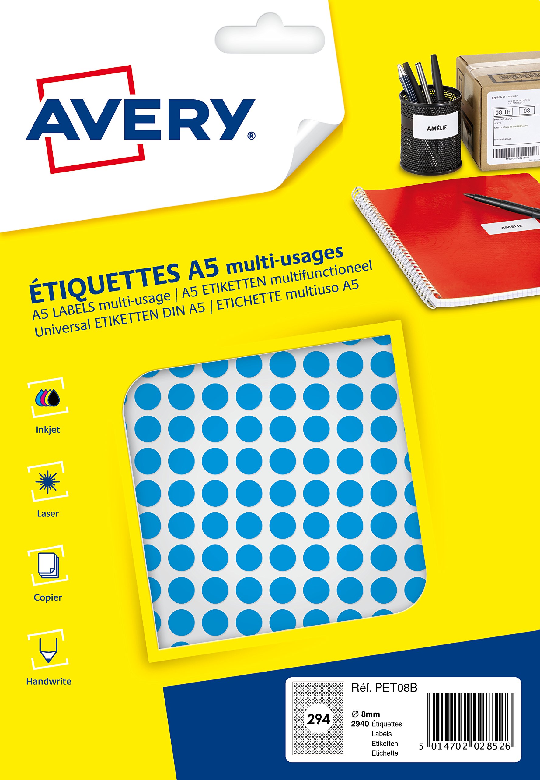 Avery 2940 Case pet08b Pastilles 8 mm A5 Blue