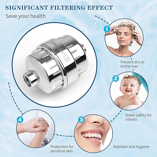 Miniatura 3 de ERSITROLE Filtro de cabezal de ducha de alto rendimiento para agua dura, filtros de ducha de 18 etapas para eliminar el cloro y las sustancias