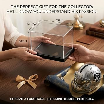Premium Mini Helmet Display Case with Solid Wood Base UV Protection Acrylic Showcase for Mini Helmets & Racing Memorabilia Display Box (Black)