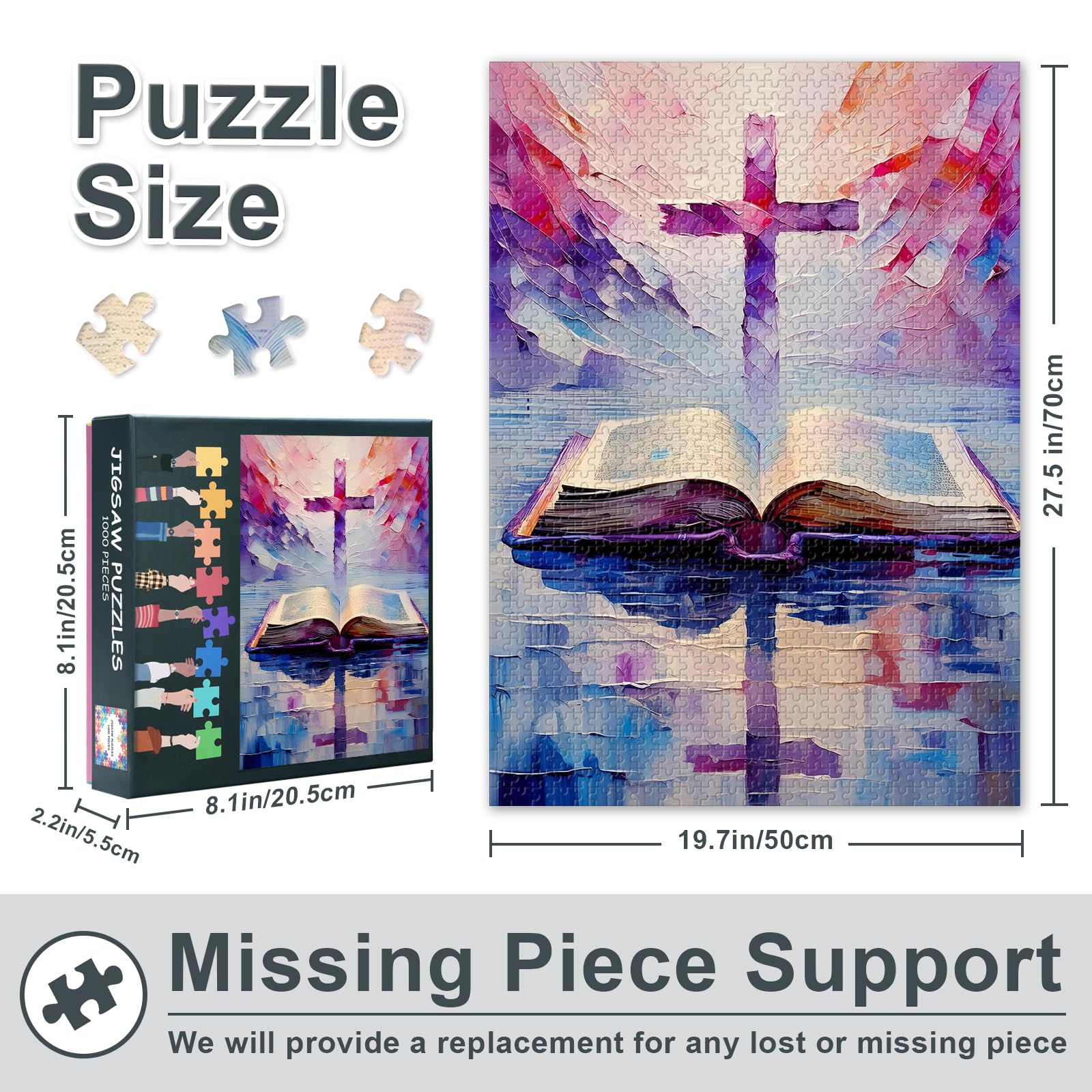 Cross Challenging 1000 Piece Jigsaw Puzzles for Adults, 27.5x19.7 Inch Difficult Puzzle Christian Art - Image 3