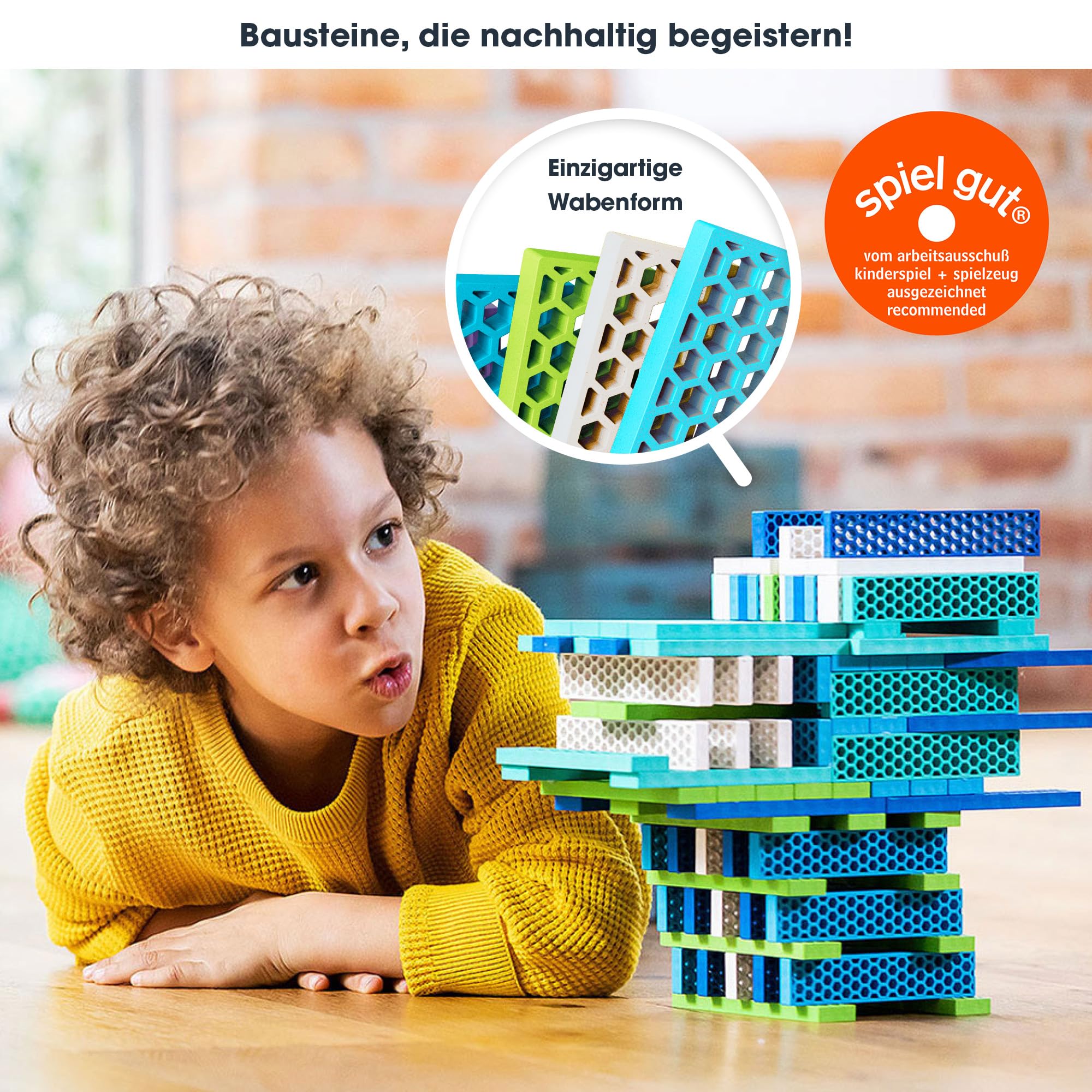 bioblo Hello Box Ocean Mix mit 100 Stück | Nachhaltige Bunte Bauklötze für Kinder ab 3 Jahren | Holzbauklötze Kinderspielzeug | STEM Montessori Spielzeug für Stapel- & Balancierspiele