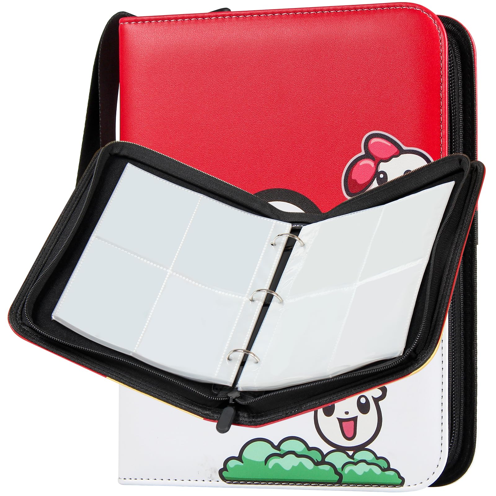 Photo 1 of GEAoffice 4 Pocket Card Binder For Standard Trading Cards, Trading Card Book Album Holder Folder, 400 Pockets Card Binder with Zipper for TCG, MTG -Toys Gifts for Boys Girls, Red Circle-4 Pocket