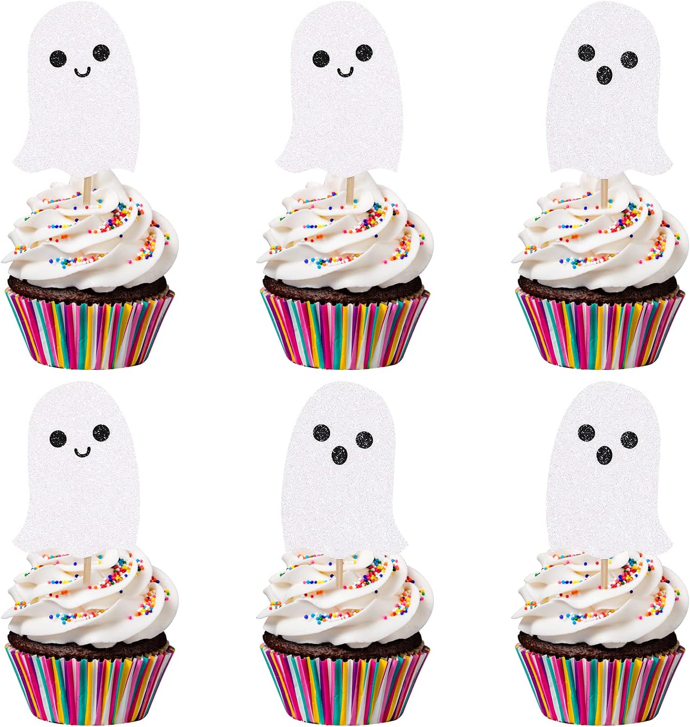 White Glitter Halloween Ghost Cupcake Toppers Baby Ghost