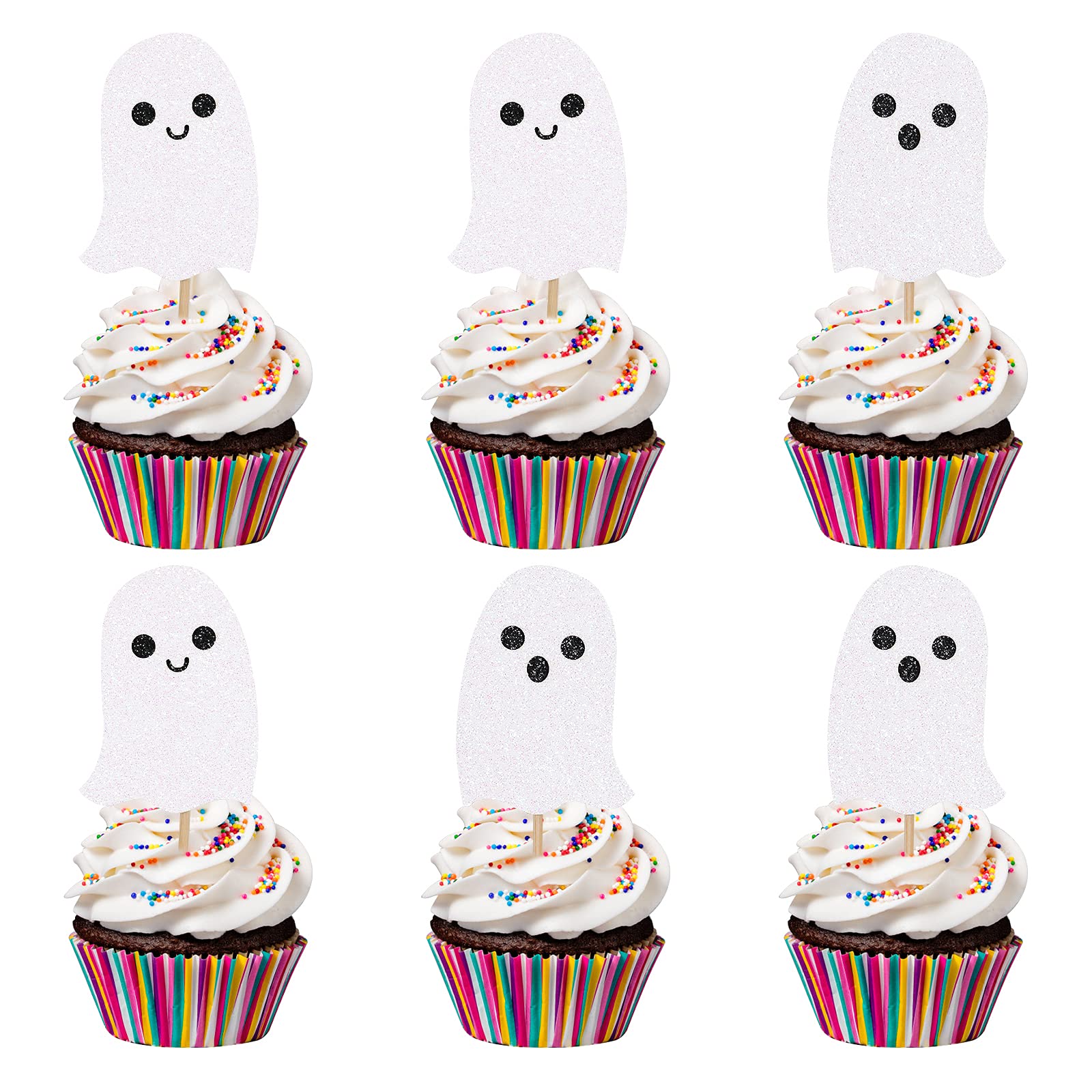 White Glitter Ghost Cupcake Toppers Halloween Ghost Birthday Baby Shower Cupcake Toppers for Halloween Ghost Baby Shower Birthday Party Cake Supplies