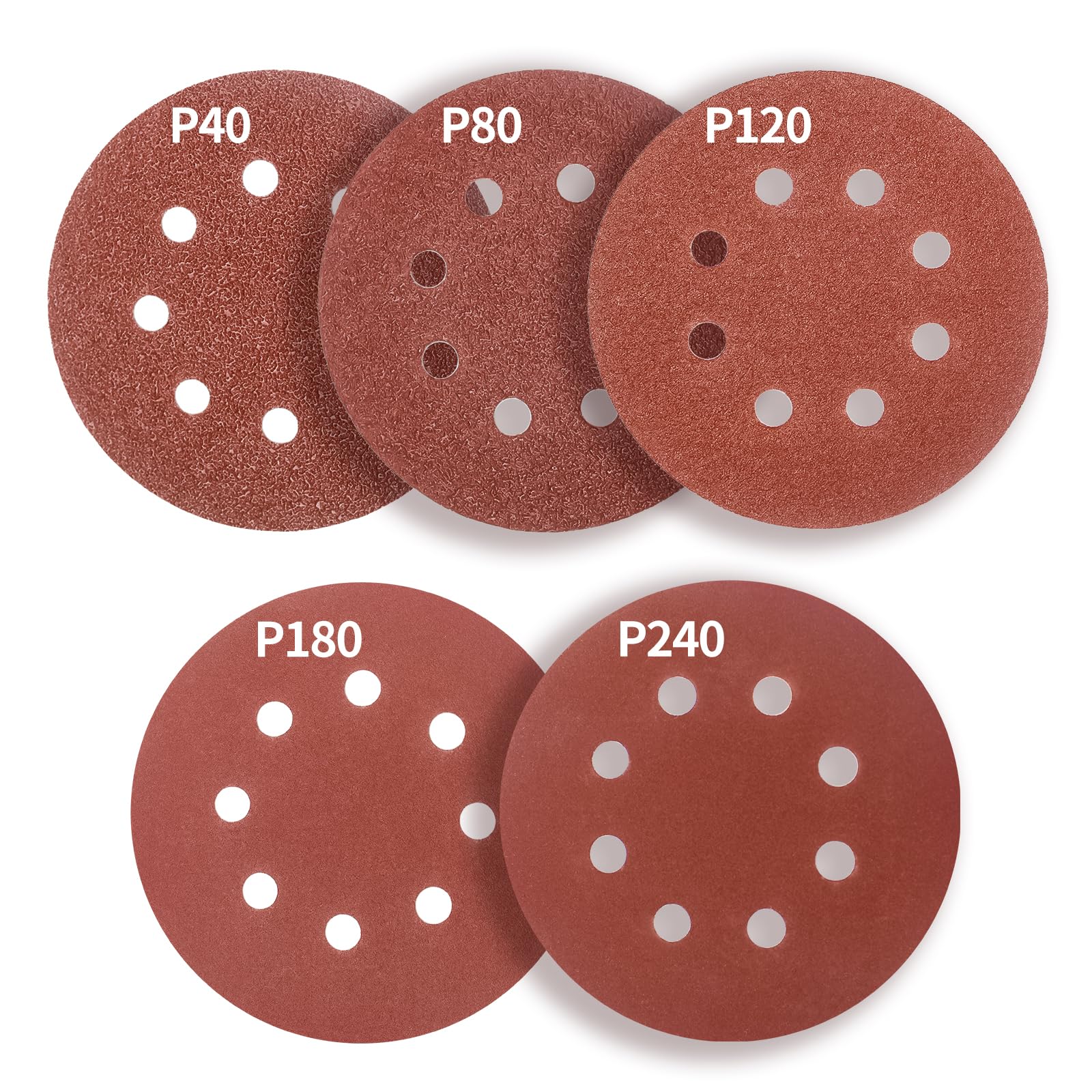 FEIHU 125mm Sanding Discs 50Pcs Orbital Sander Discs Hook and Loop Sanding Pads for Random Orbital Sander, Aluminium Oxide Grits 40-240 — image 1