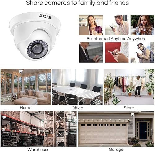 Miniatura 5 de ZOSI Paquete de 4 cámaras de seguridad HD 1080P de 2.0MP Kit de cámaras de seguridad TVICVIAHD CCTV Domo Home para 720P  1080N  1080P5MP4K HD-TVI