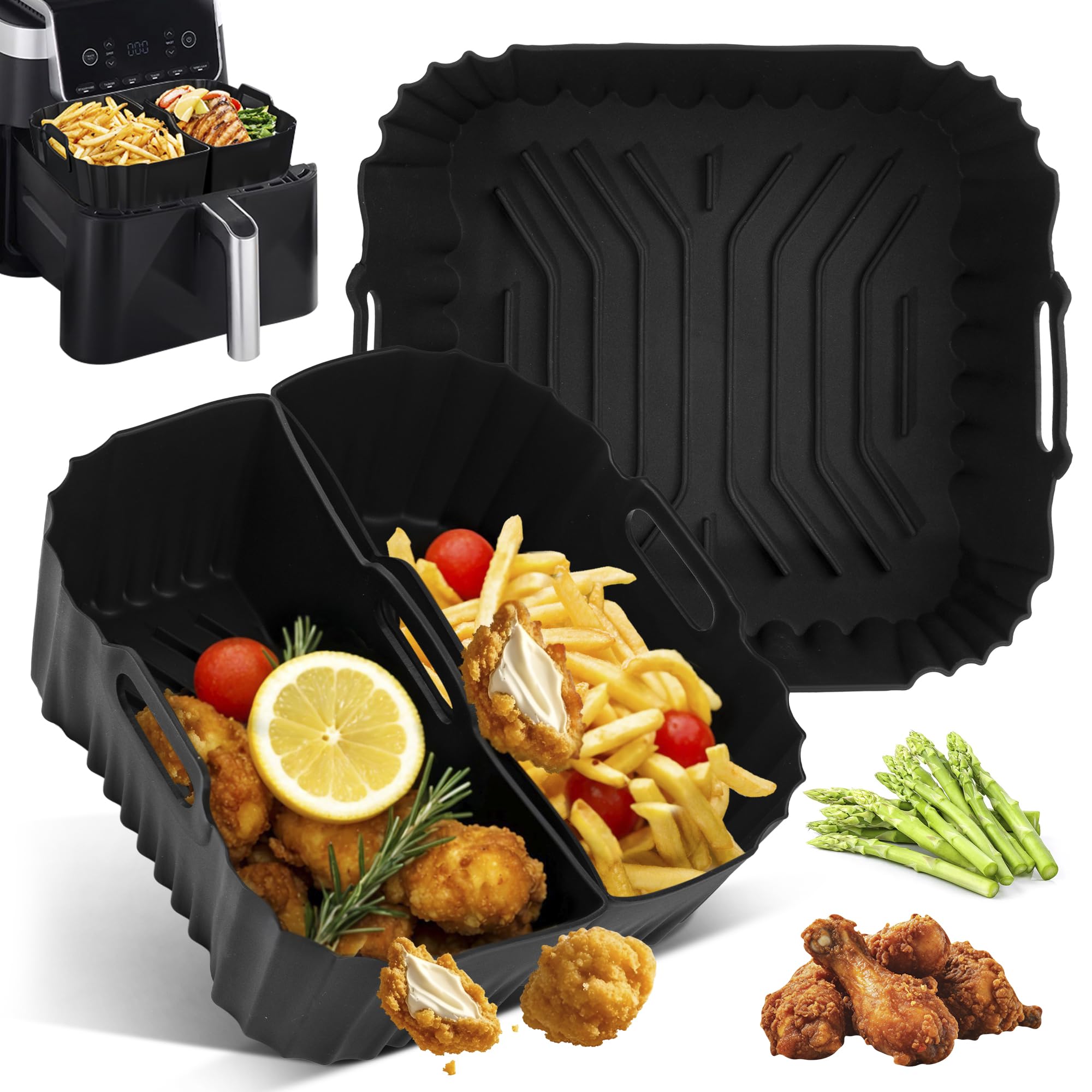 Pietuley Molde Silicona Freidora de Aire Para Cosori 4,7L/5,5L/6L/6,4L, Accesorios Airfryer para Cecotec 5L/5,5L/6L, Recipiente Air Fryer para Russell Hobbs XXL 8L/8,3L & Philips 6,2L& Ninja 6,2L