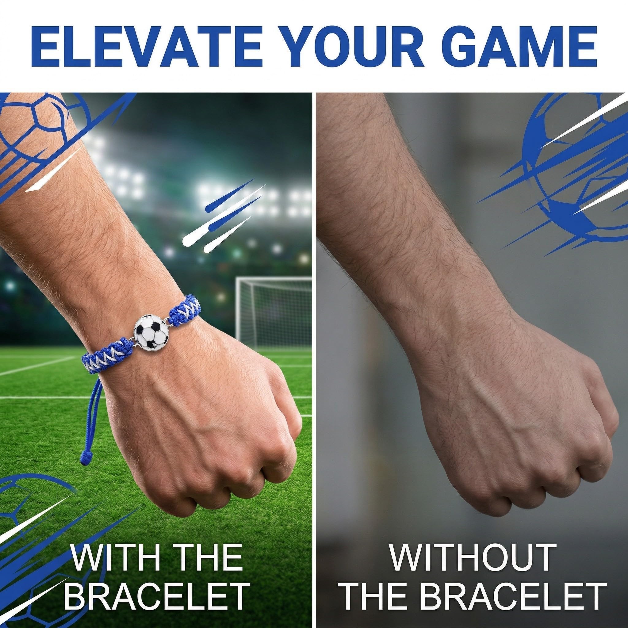 Lot de 2 Bracelets Football Tressés pour Garçon et Enfant, Bracelet d'Amitié Sport Ajustable (14-28cm), Idée Cadeau Anniversaire Footballeur et Supporter, Noir/Blanc et Bleu/Blanc
