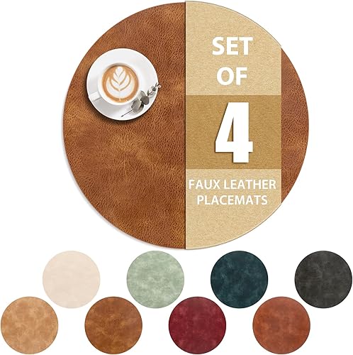 Miniatura 28 de ADRIMER Manteles individuales redondos resistentes al calor, juego de 8 manteles individuales lavables, impermeables, manteles individuales de piel