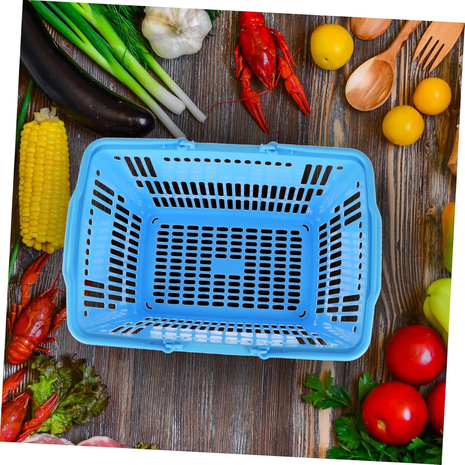 Thickened Portable Plastic Shopping Basket with Hollow-Out Design Corrosion-Resistant Vegetable Storage and Sundries Organizer for Supermarket Kitchen and Bathroom Use
