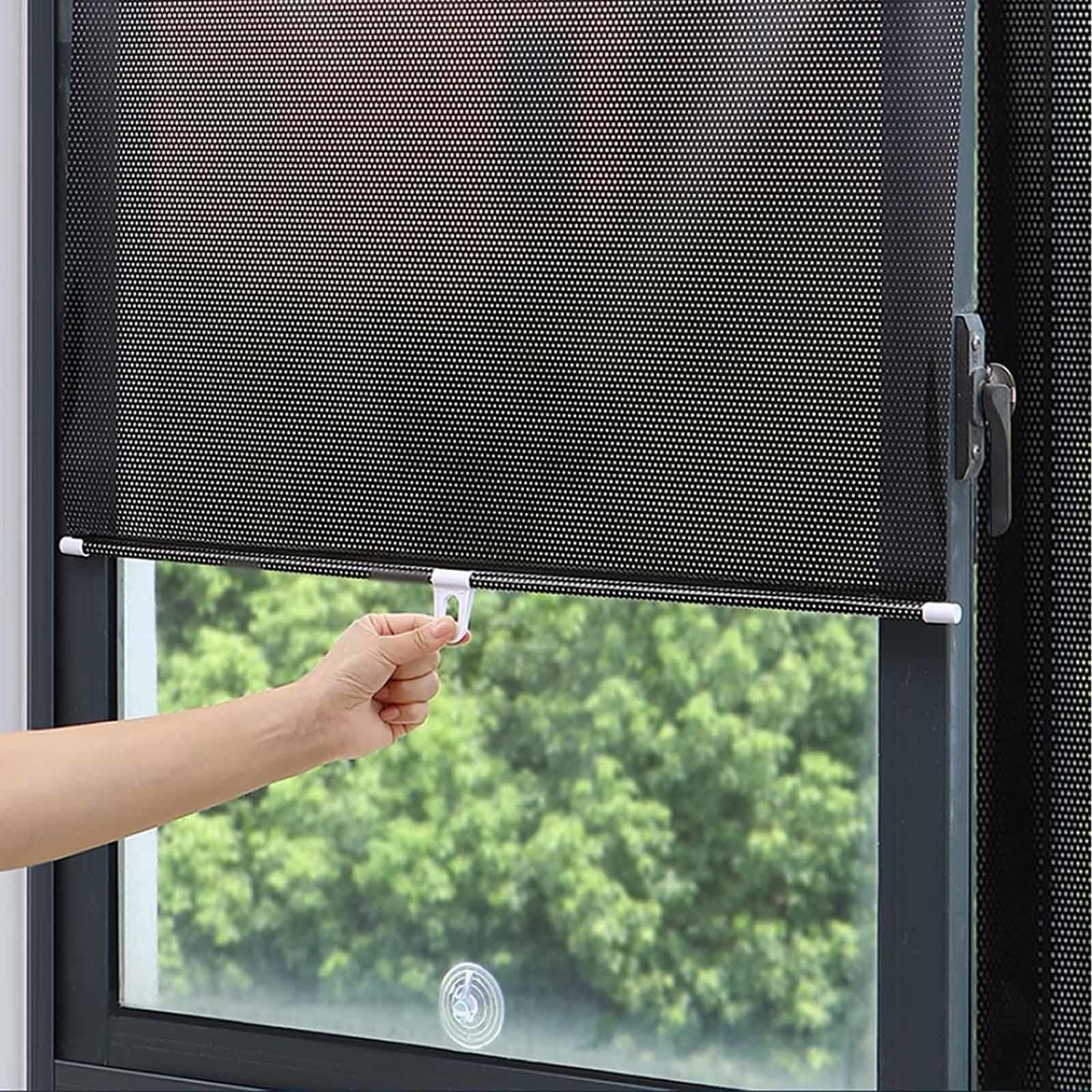 Suwooy Black Suction Cup Roller Blinds, Out Curtains, Retractable Sunshade Roller Blinds For Windows, Temporary Blinds, No Drilling Sun Shade, Privacy Screens, For Car/Balcony,-58×125Cm(22.8 * 49.2In)