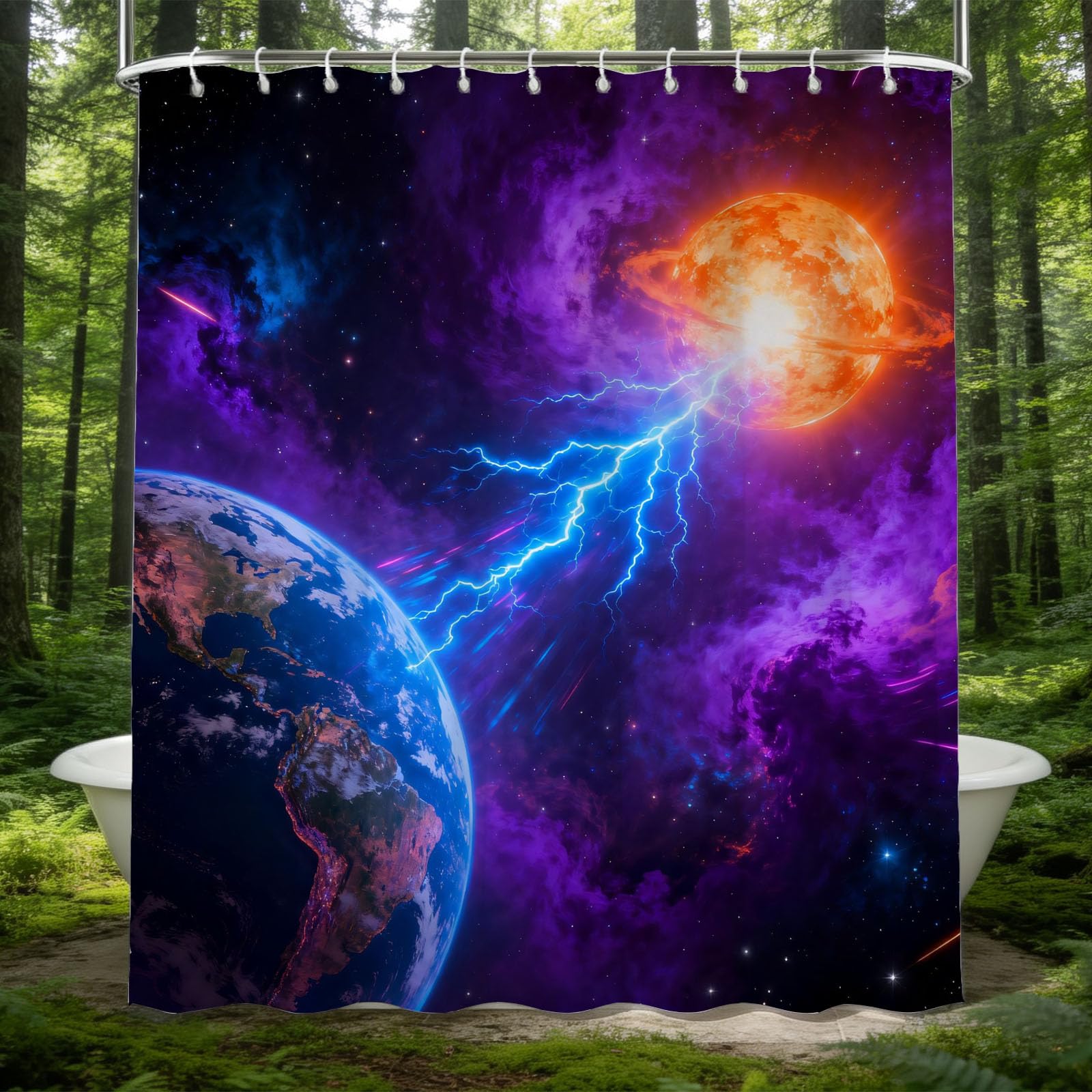 Hongduo 3D Space Planet Shower Curtain for Stalls Bathtubs Nebula Bathroom Decor Shower Curtain Set Polyester Fabric Waterproof 180x180cm/71X71 Inch with Hooks