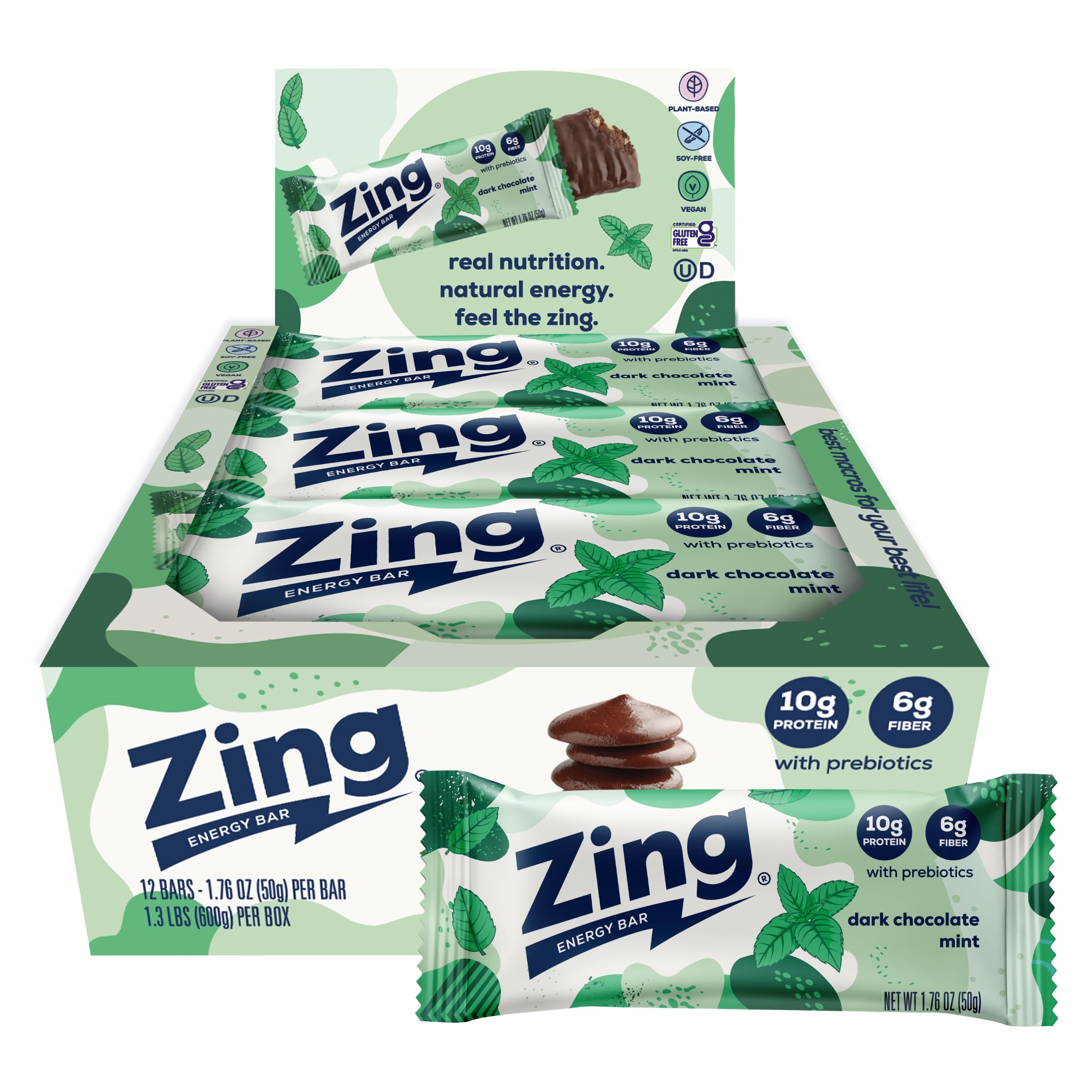 Amazon.com : Zing Dark Chocolate Mint Vegan Protein Bars, Gluten