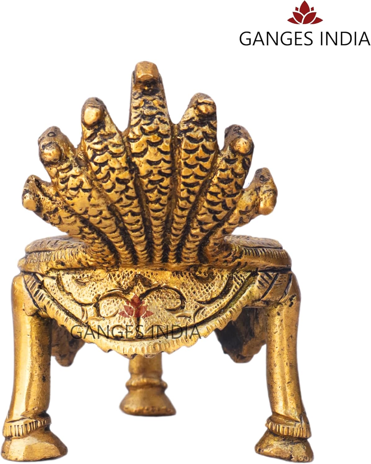 Shaligram Brass Stand Shankh Stand with Sheshnaag Brass Statue, Traditional Decorative Shankh Holder for Home Pooja (Shaligram Stand)