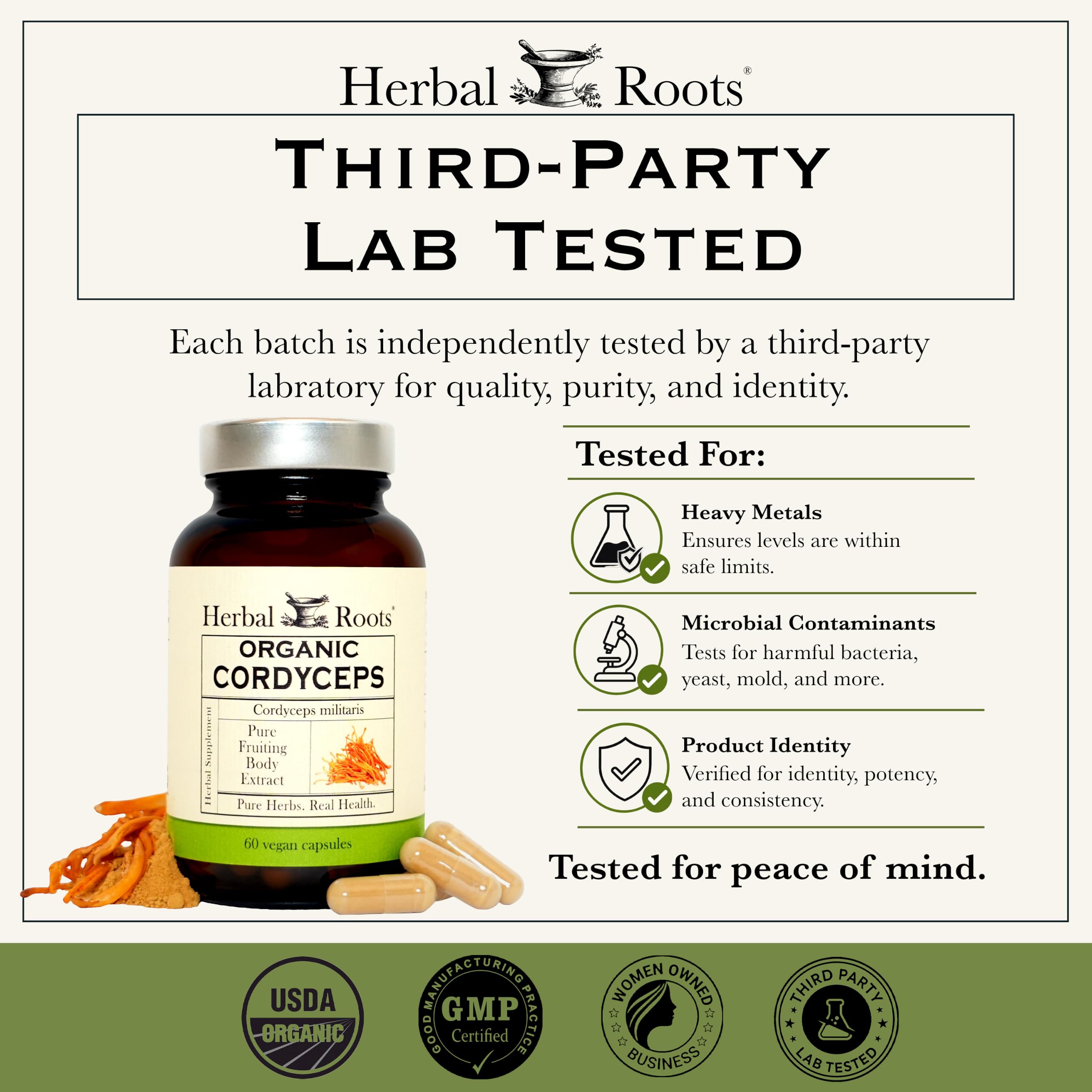 Herbal Roots Organic Cordyceps - Fruiting Body Extract Mushroom Capsules - Immune & Energy Support - 60 Vegan Capsules — Amazon image 4