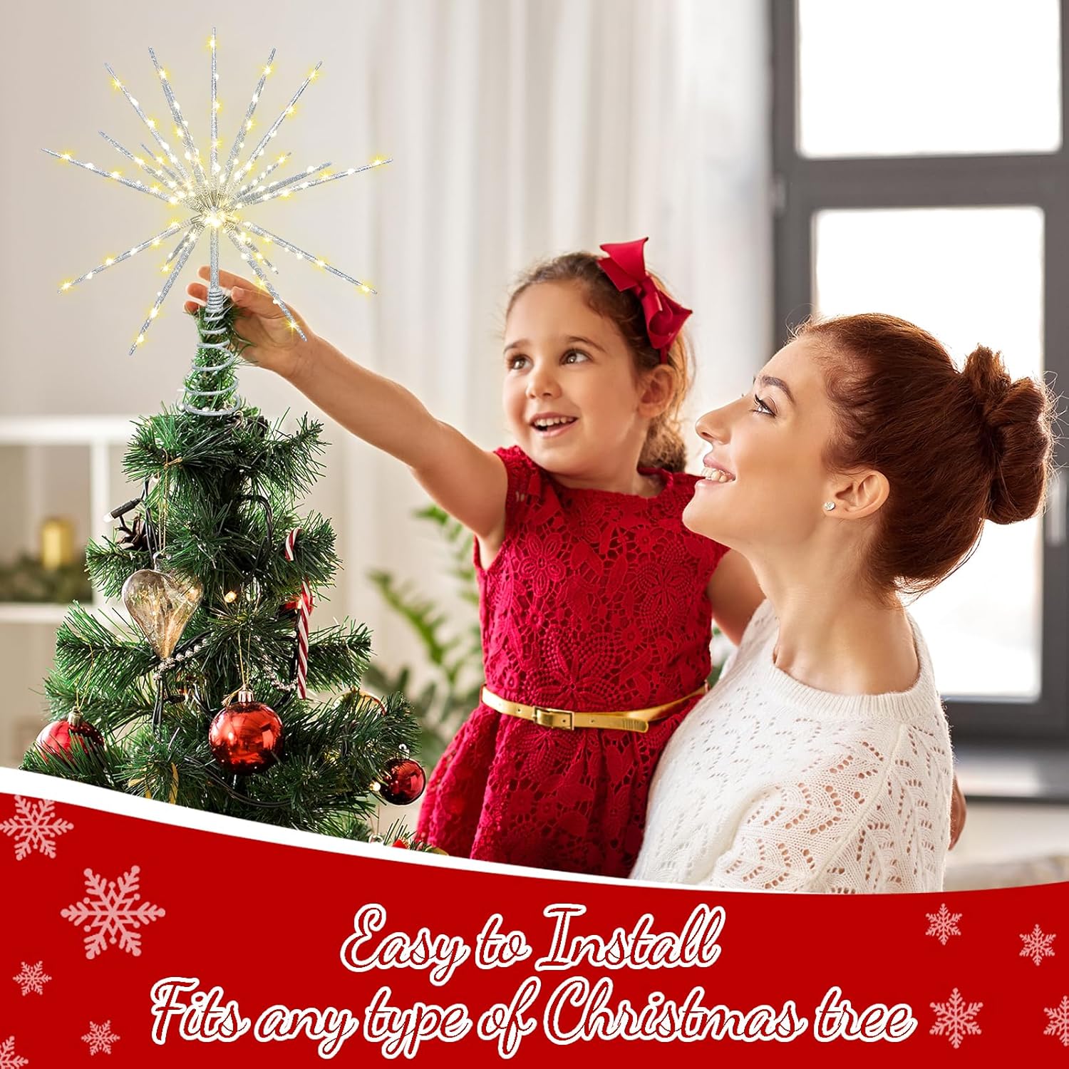 HMASYO 15 Inch Twinkling Starburst Christmas Tree Star Topper, 19-Point Silver Star Tree Topper with 150 LED, Remote Control & Timer, USB Power for Indoor Home Holiday Party Xmas Tree Decoration
